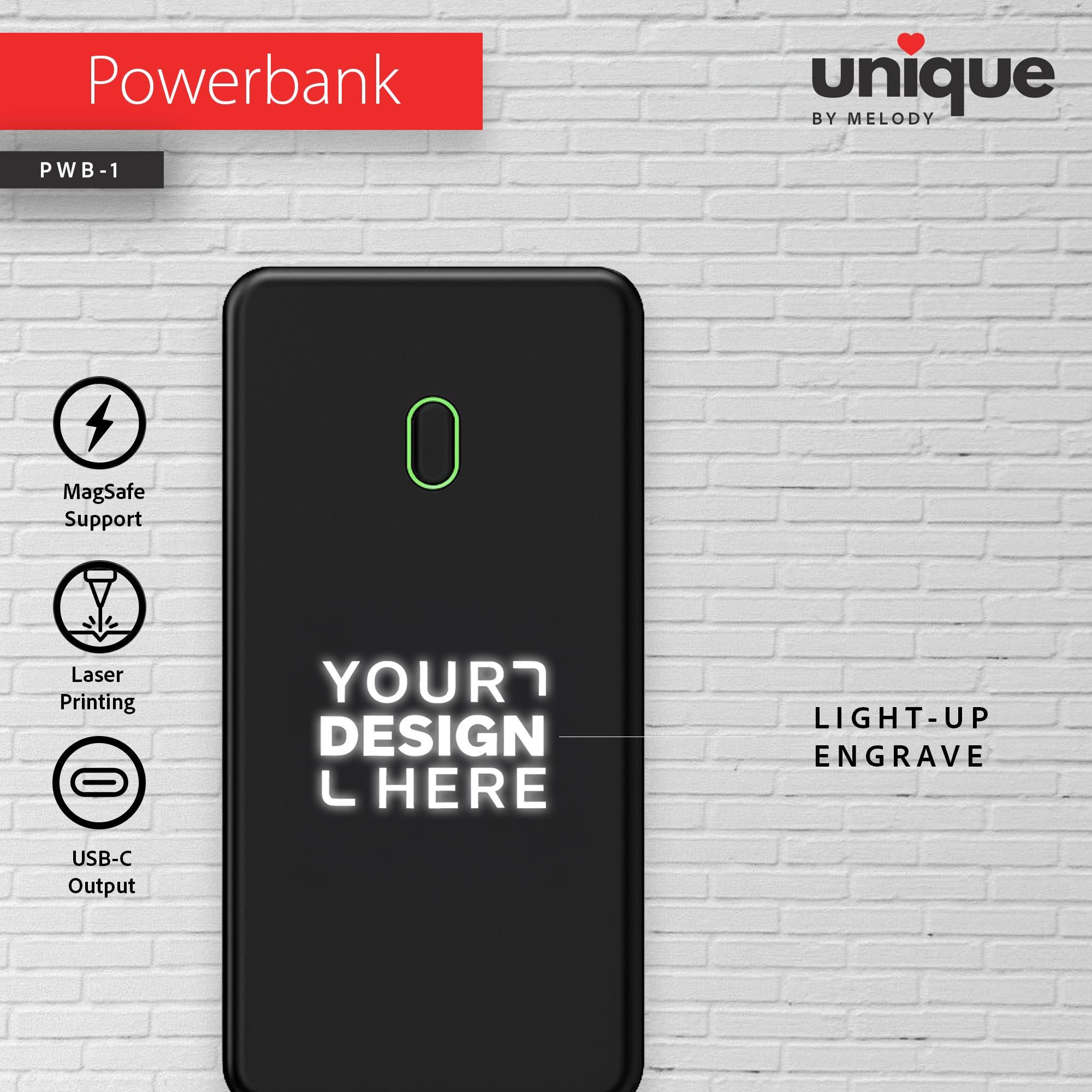 Light-Up Logo Powerbank, Promotional MagSafe Portable Charger, Company Customized Mobile Charger, Personalized Corporate Holiday Bulk Order