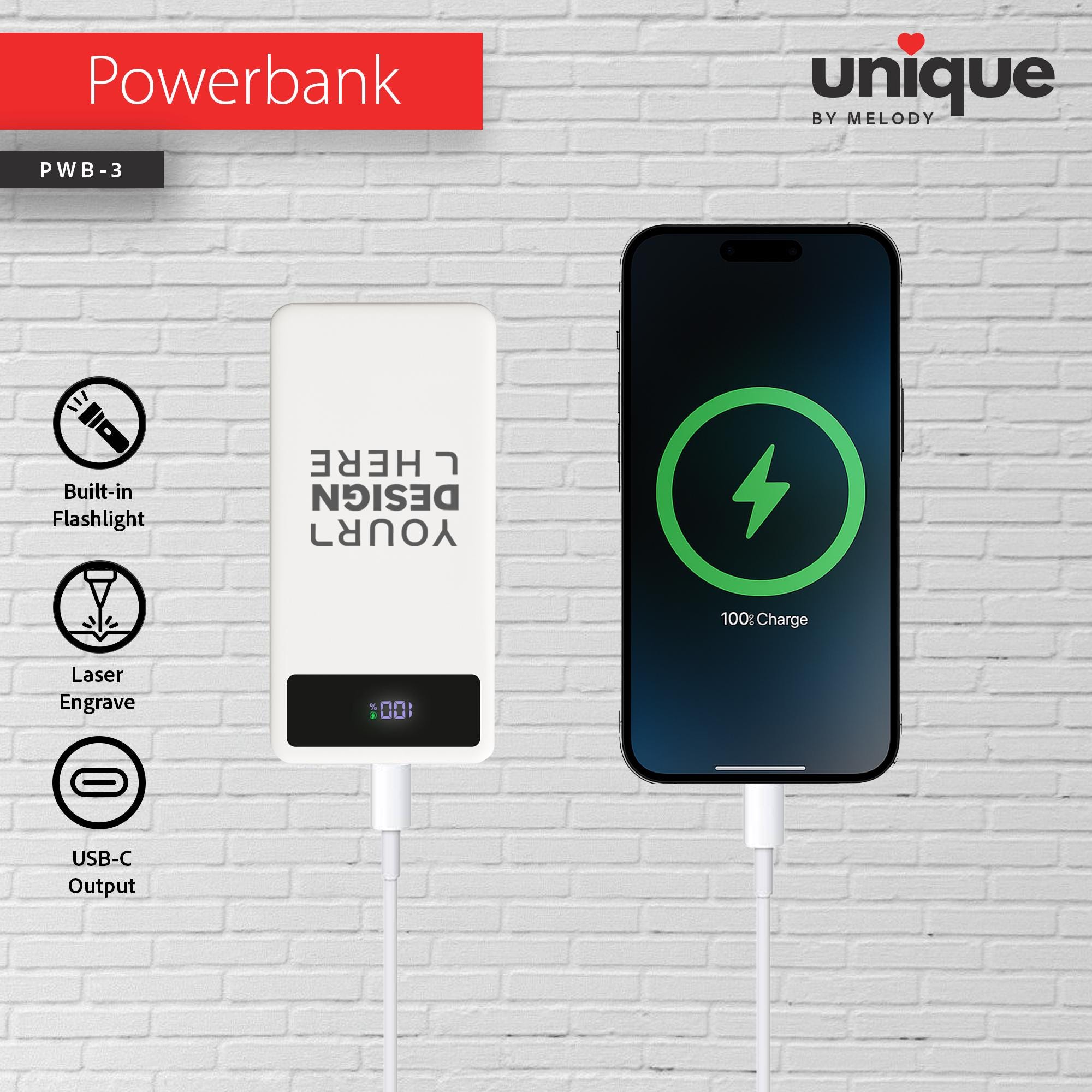 Pearl White PD Power Bank & Light-Up Cable Gift Set, Custom Logo Corporate Tech Bundle, Personalized Fast Charger, Promo Bulk Holiday Gift