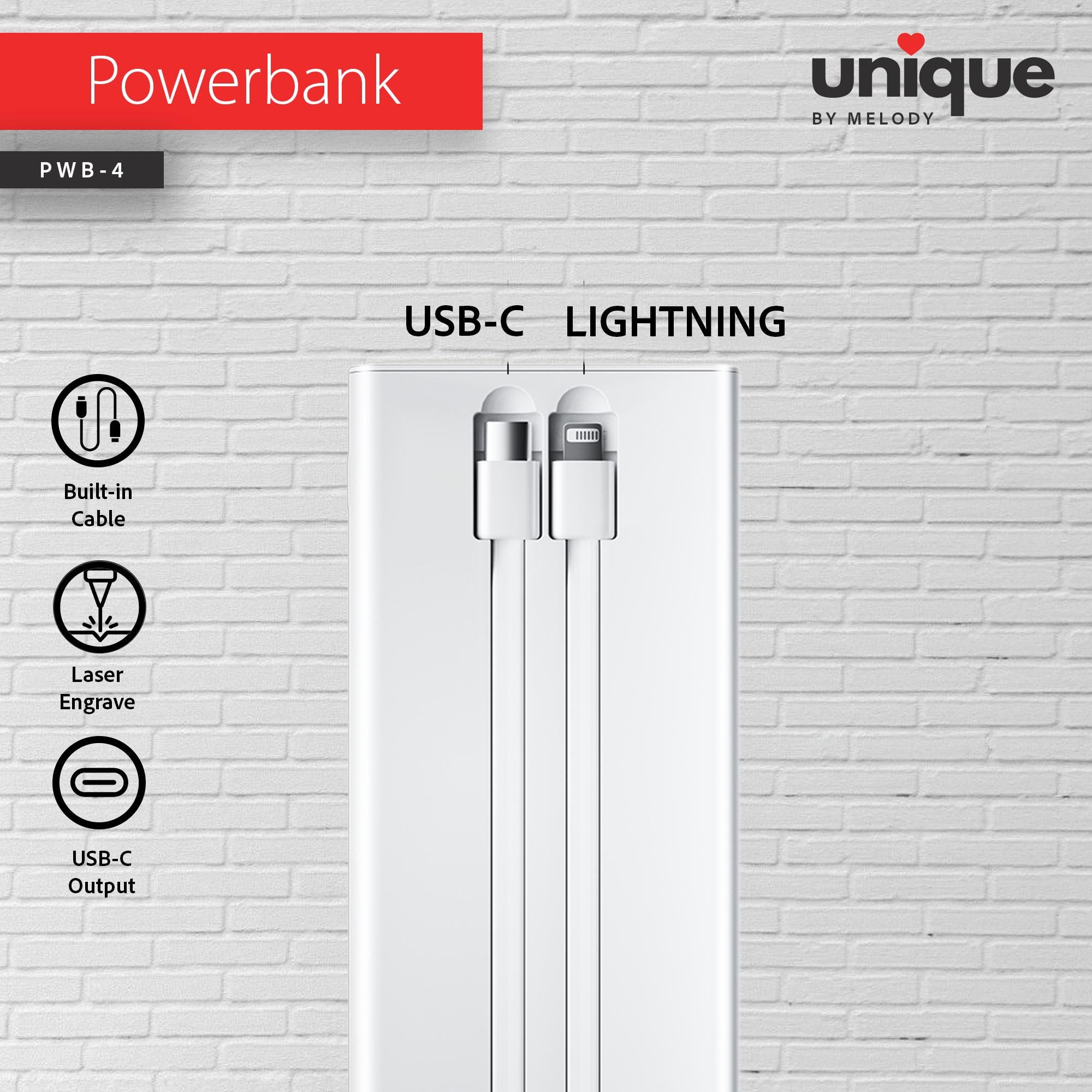 Custom Portable Charger Built-in Cable, Corporate Holiday Bulk Orders, Personalized Built-in Power Bank, Company Logo Gift Mobile Charger