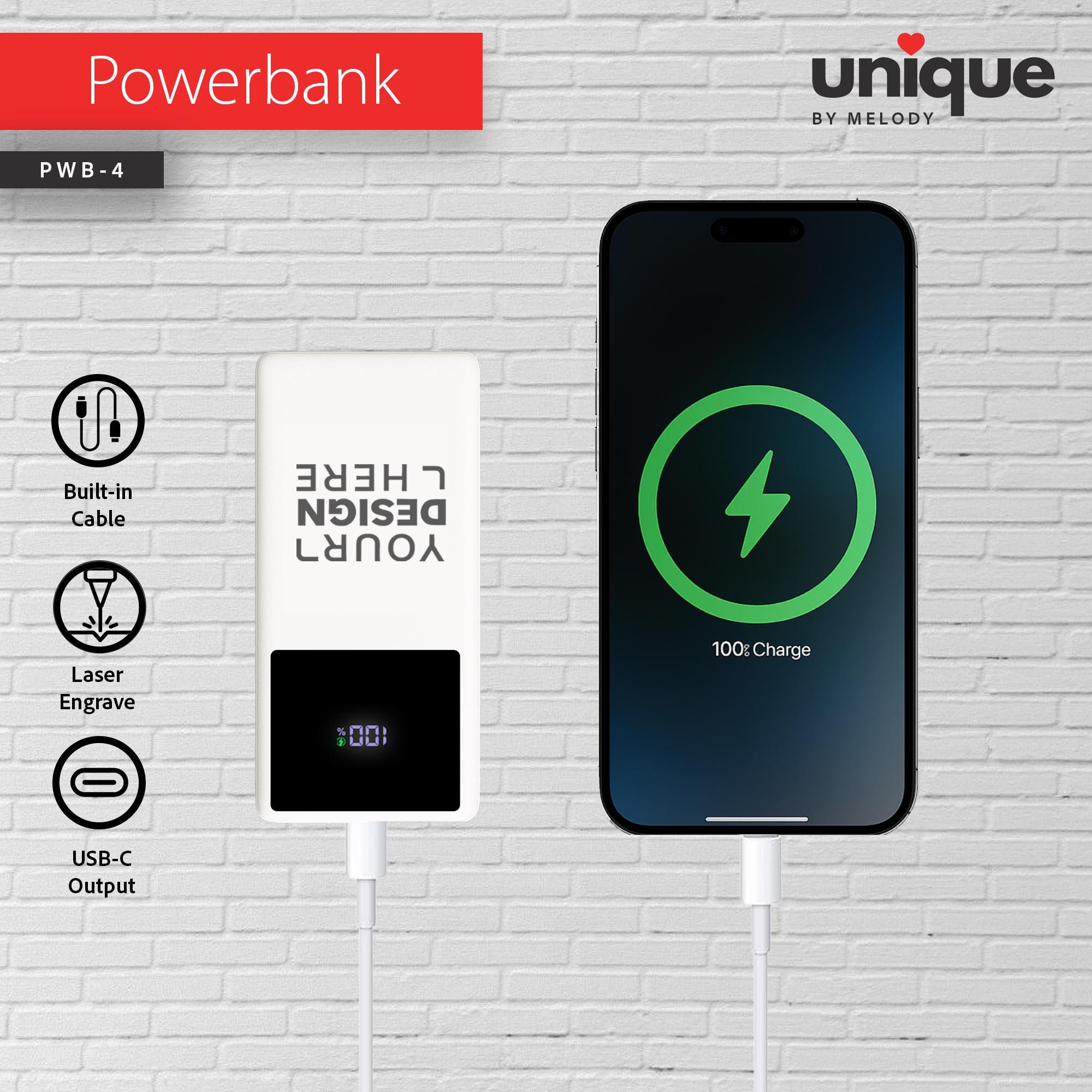 Custom Portable Charger Built-in Cable, Corporate Holiday Bulk Orders, Personalized Built-in Power Bank, Company Logo Gift Mobile Charger