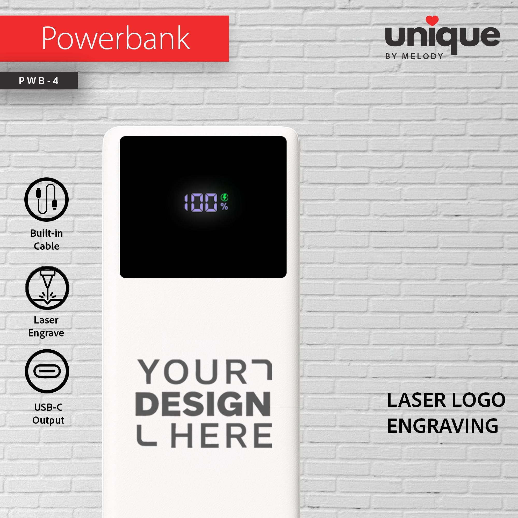 Custom Portable Charger Built-in Cable, Corporate Holiday Bulk Orders, Personalized Built-in Power Bank, Company Logo Gift Mobile Charger