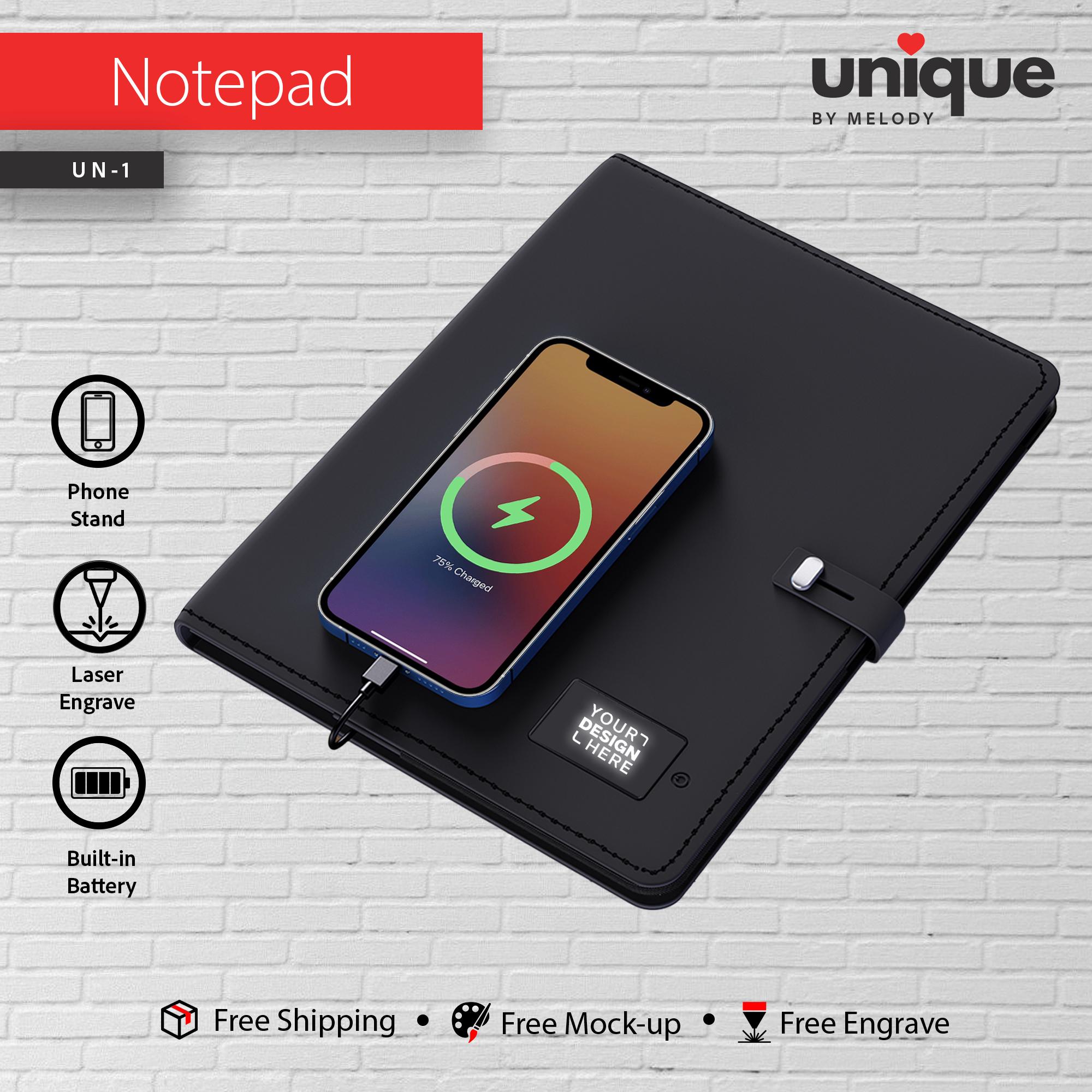 Personalized Light-Up Logo Tech A4 Portfolio, Promotional Custom Company Notebook Organizer, Refillable Journal, Corporate Holiday Bulk Gift