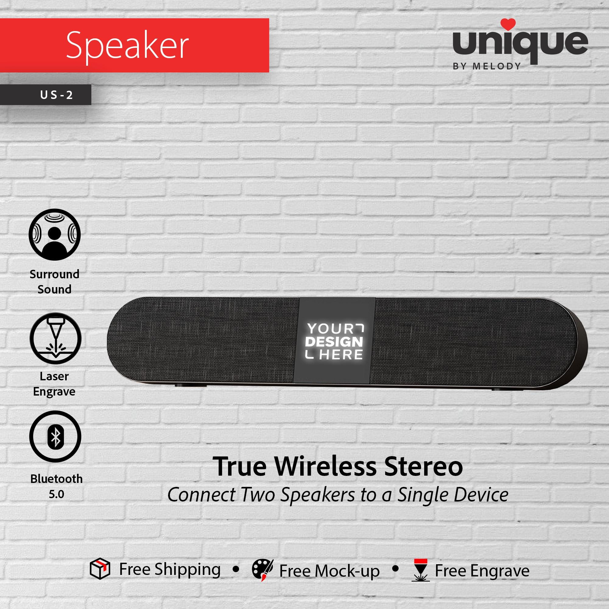 Custom Light-Up Logo Premium Sound Bar, Laser Engraved Logo Bluetooth Speaker, Corporate Holiday Gift, Promotional Company Logo Bulk Orders