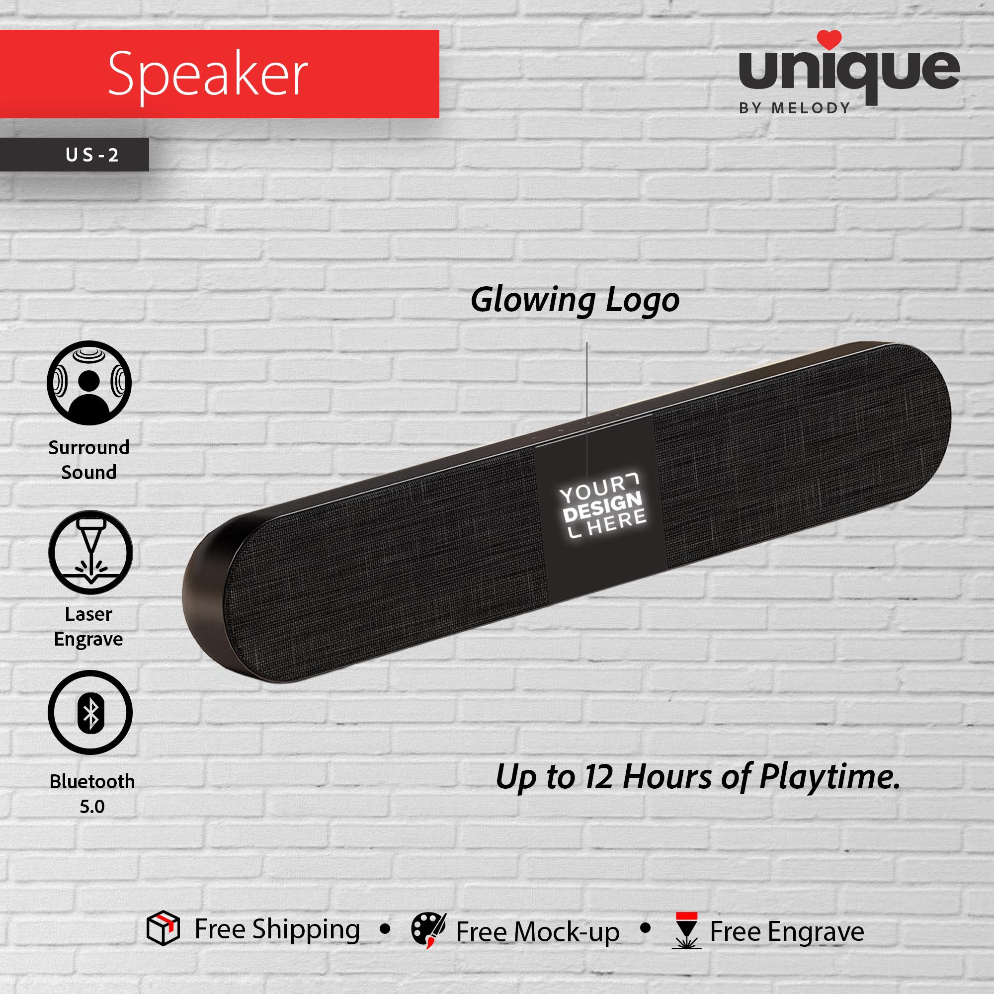 Custom Light-Up Logo Premium Sound Bar, Laser Engraved Logo Bluetooth Speaker, Corporate Holiday Gift, Promotional Company Logo Bulk Orders