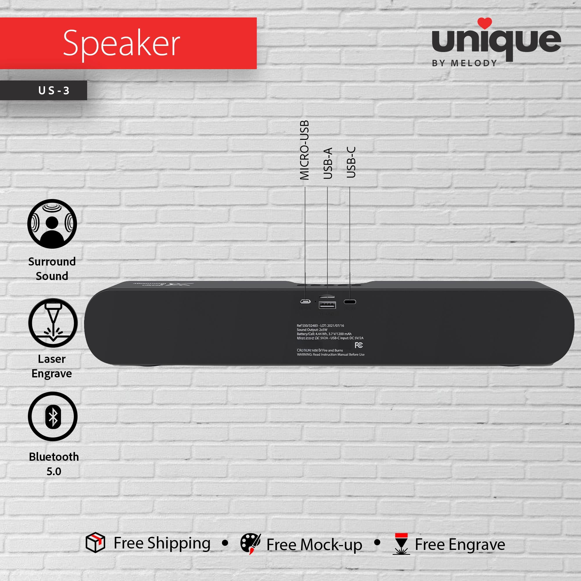 Premium Custom Light-Up Logo Sound Bar, Laser Engraved Logo Bluetooth Speaker, Promotional Company Logo Bulk Orders, Corporate Holiday Gift