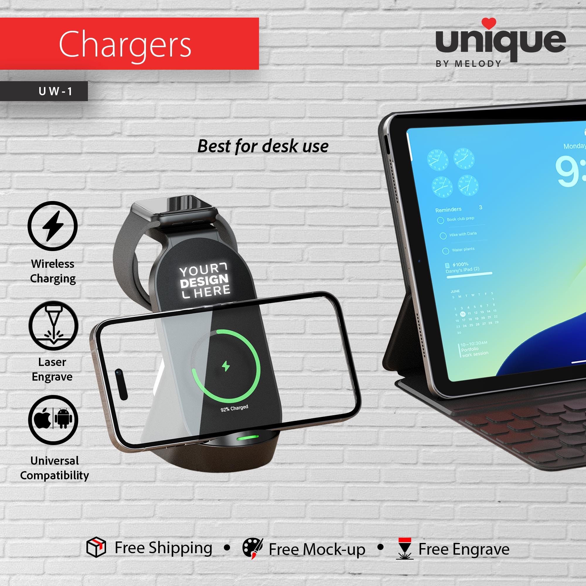 Personalized Light Up 3in1 Wireless Charger Custom Logo Desktop Charging Dock Corporate Holiday Tech Gift Company Promo Bulk Order
