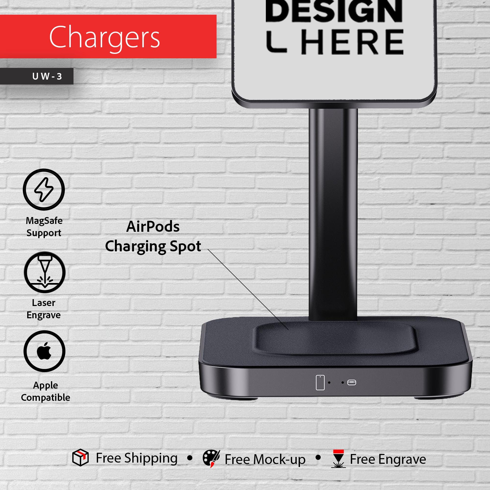 Personalized MagSafe 2-in-1 Charger, 15W Wireless Dock Station for iPhone & AirPods, Custom Corporate Tech Gift, Promotional Bulk Orders