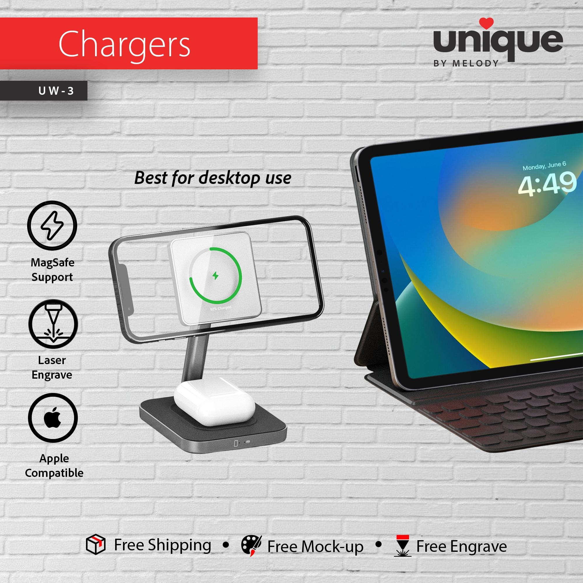 Personalized MagSafe 2-in-1 Charger, 15W Wireless Dock Station for iPhone & AirPods, Custom Corporate Tech Gift, Promotional Bulk Orders