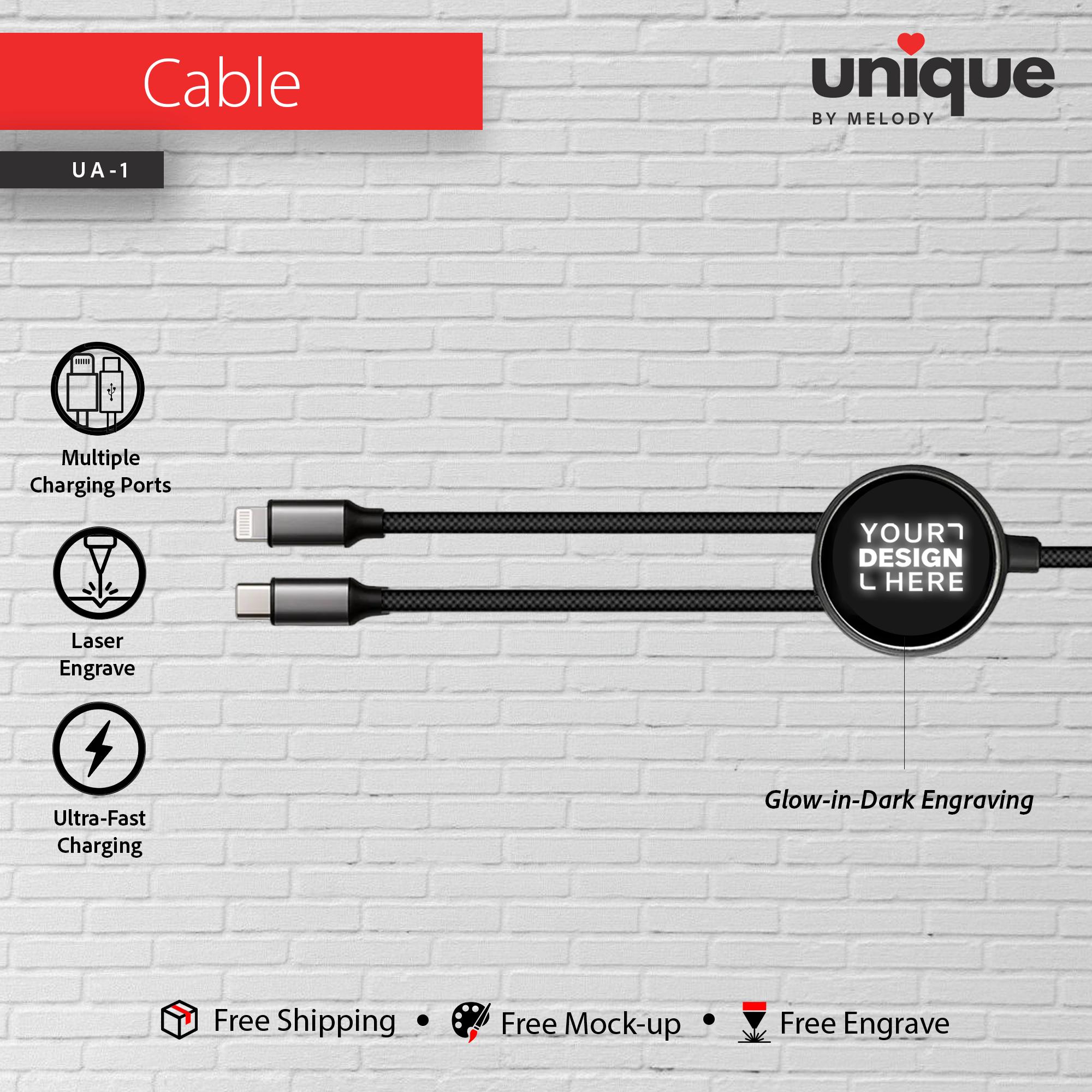 Personalized 2-in-1 Light-Up Cable, Custom Logo Charging Cord, Corporate Tech Giveaway, Affordable Business Bulk Promotional Orders