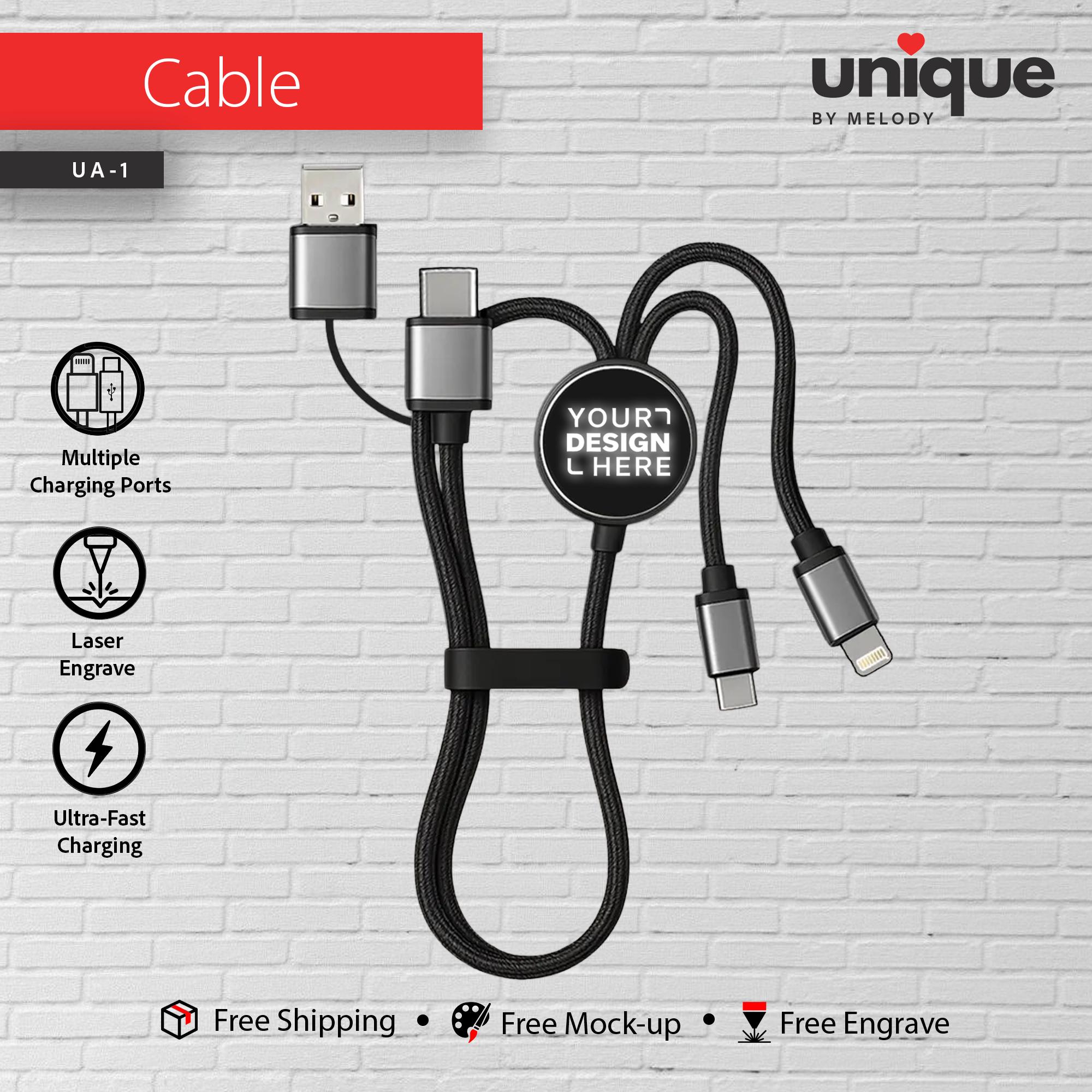 Personalized 2-in-1 Light-Up Cable, Custom Logo Charging Cord, Corporate Tech Giveaway, Affordable Business Bulk Promotional Orders