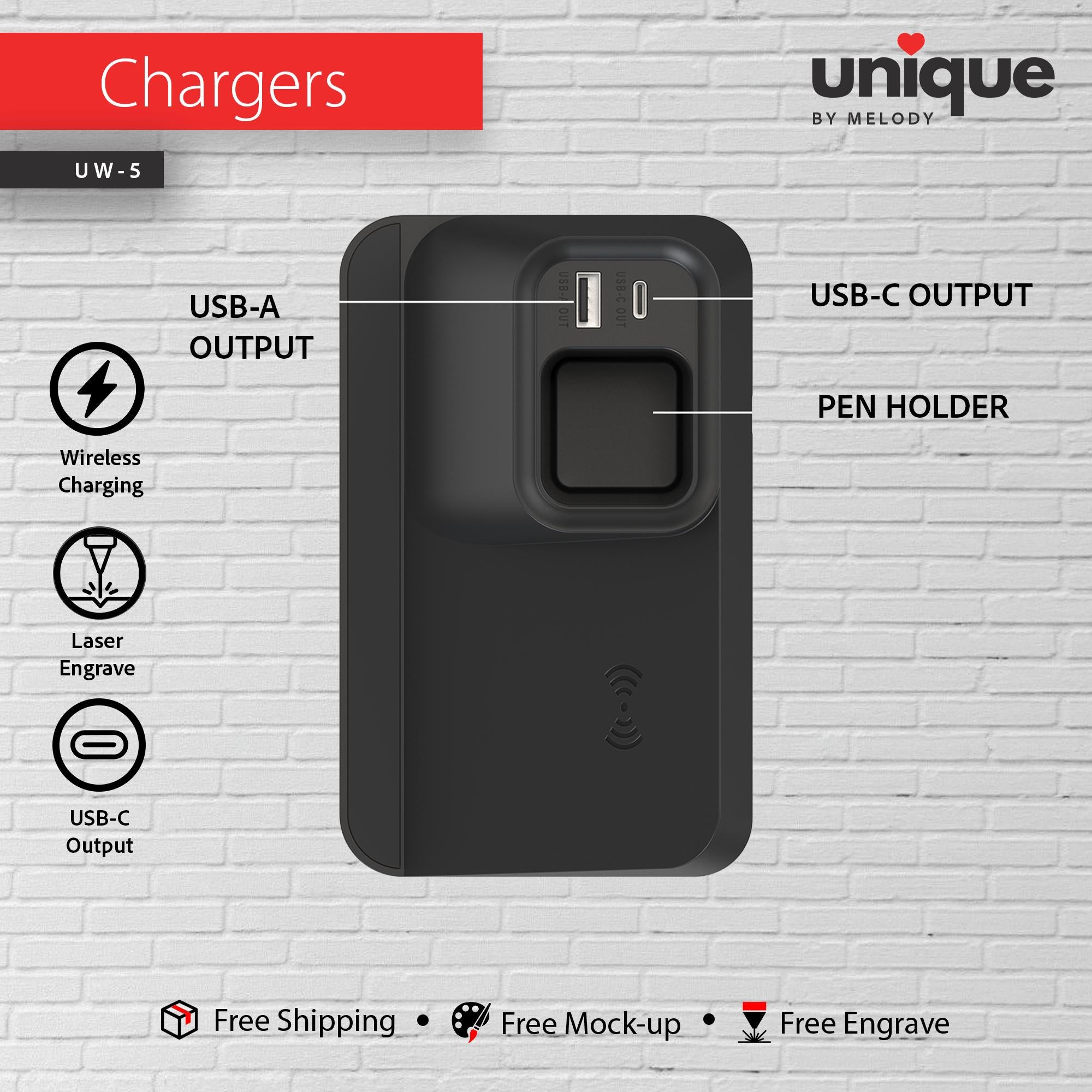 Light-Up Logo Wireless Charging Pen Holder, Custom Light-Up Logo Desktop Docking Station, Corporate Office Gift, Personalized Tech Organizer