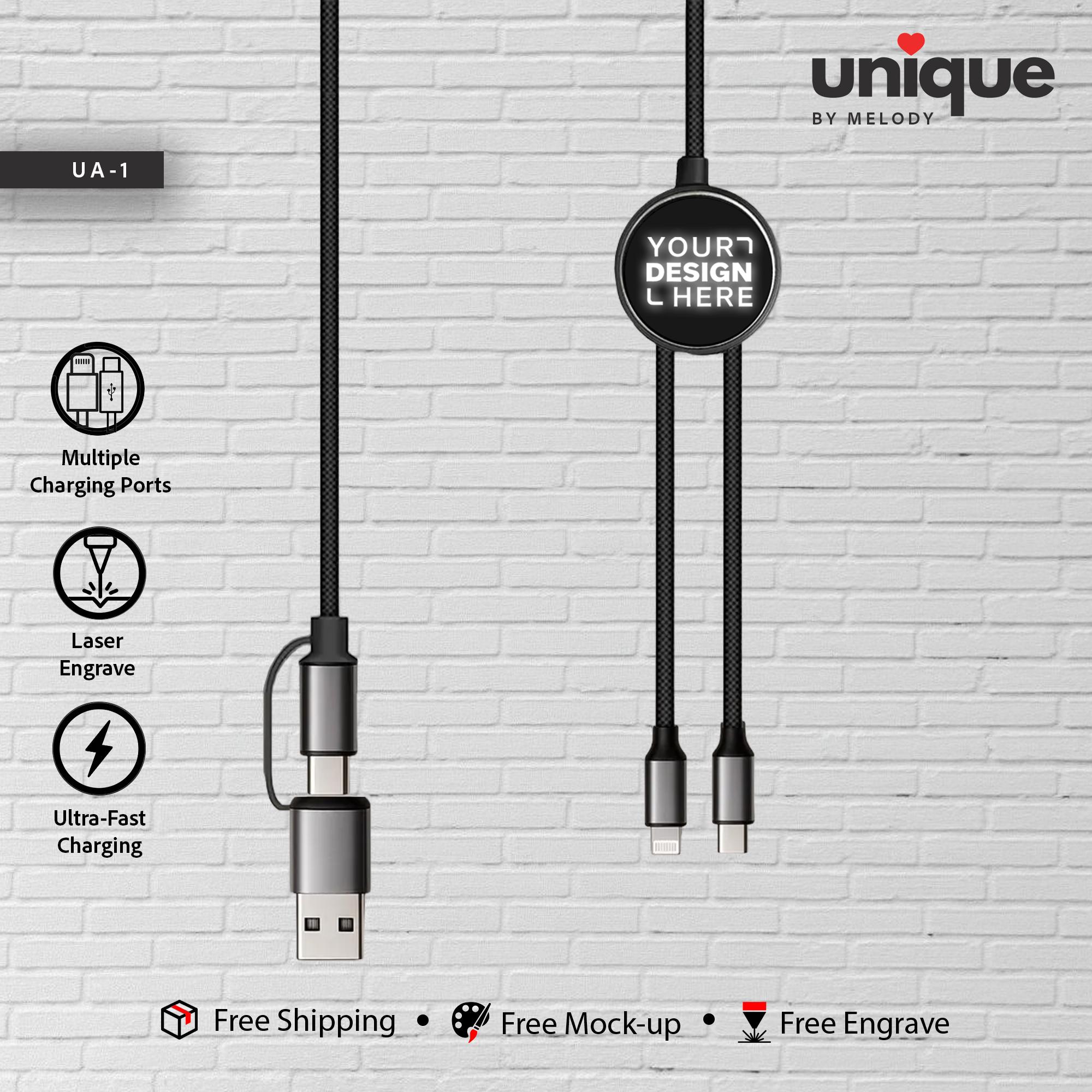 Double Wall Thermos Light-Up Charging Cable Set, Custom Logo Corporate Gift Bundle, Personalized Drinkware Tech Gift, Promotional Bulk Order