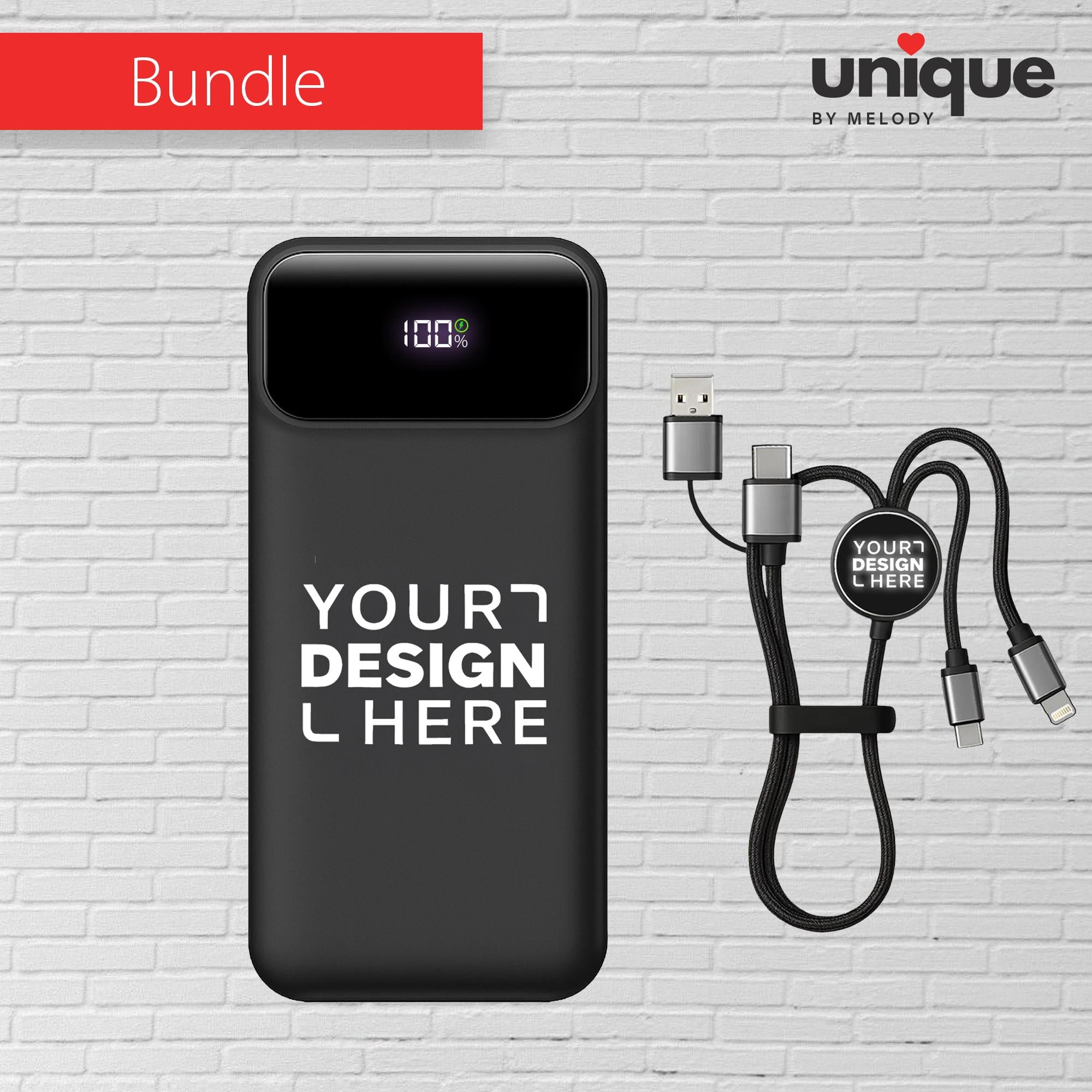 10,000mAh PD Power Bank & Light-Up Cable Gift Set, Custom Logo Corporate Tech Bundle, Personalized Fast Charger, Promo Bulk Business Gifts