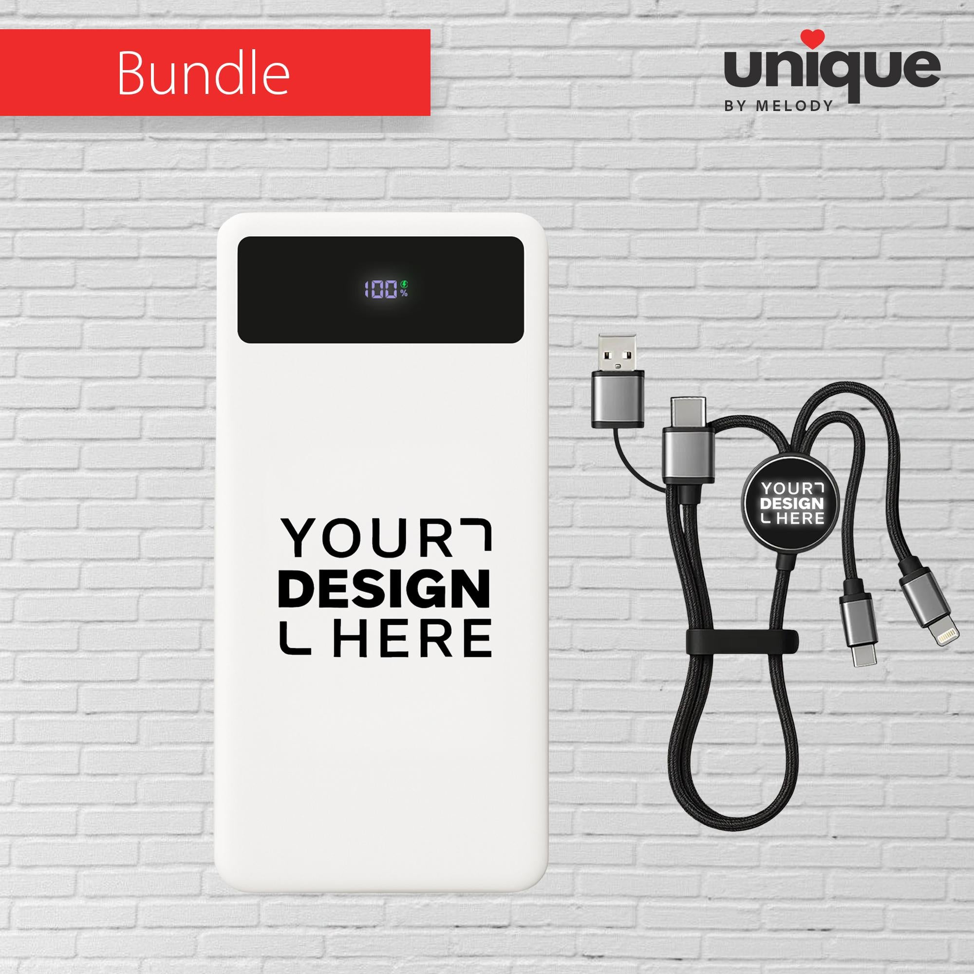 Pearl White PD Power Bank & Light-Up Cable Gift Set, Custom Logo Corporate Tech Bundle, Personalized Fast Charger, Promo Bulk Holiday Gift