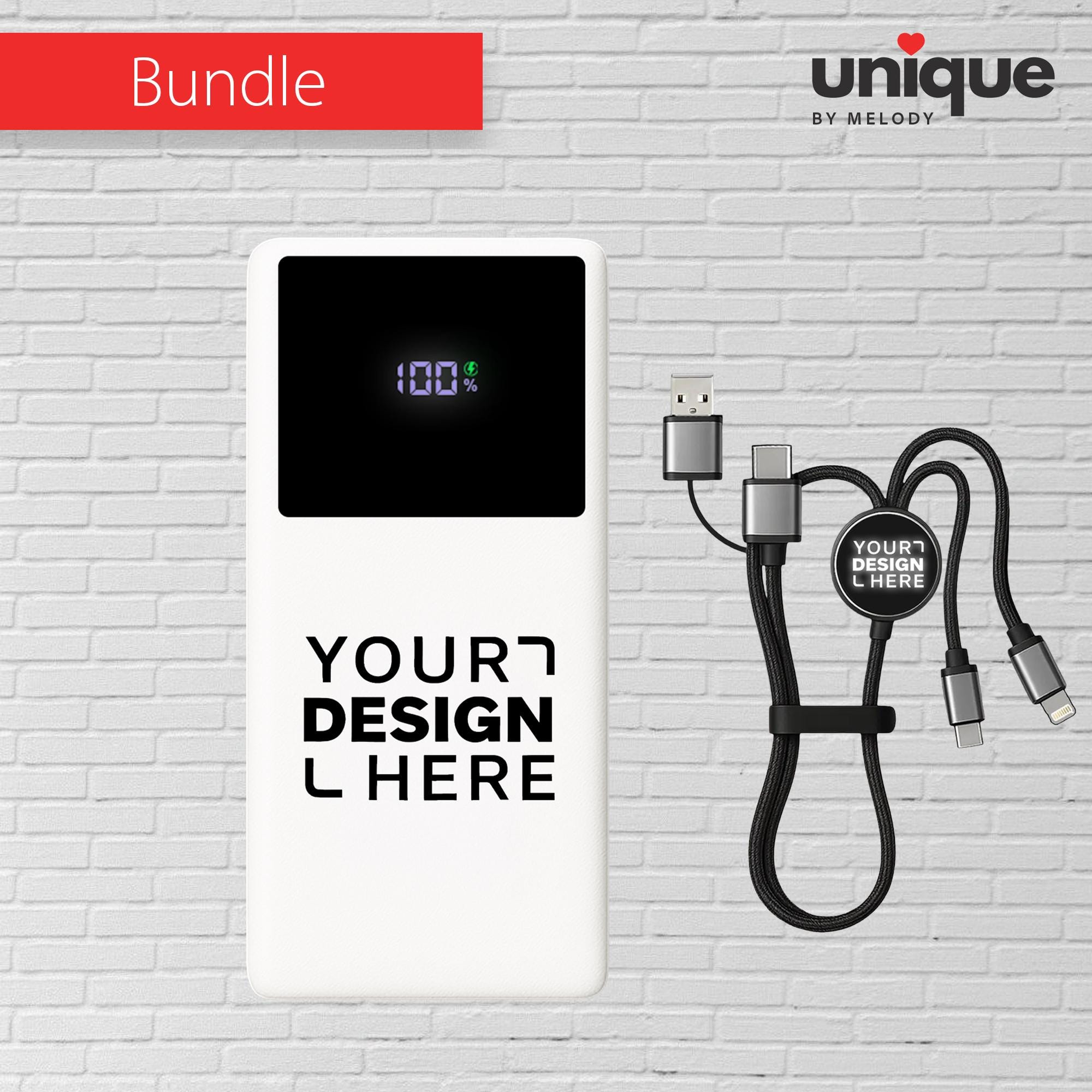 PD 22.5W Power Bank 10000mAh & Light-Up Cable Gift Set, Custom Logo Corporate Tech Bundle, Personalized Charger, Promo Bulk Business Gifts