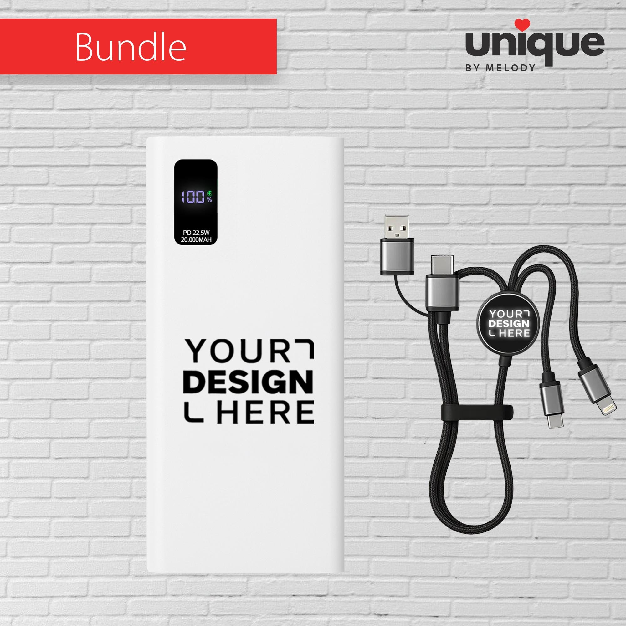 Pearl White PD Power Bank & Light-Up Cable Gift Set, Custom Logo Corporate Tech Bundle, Personalized Fast Charger, Bulk Business Gifts