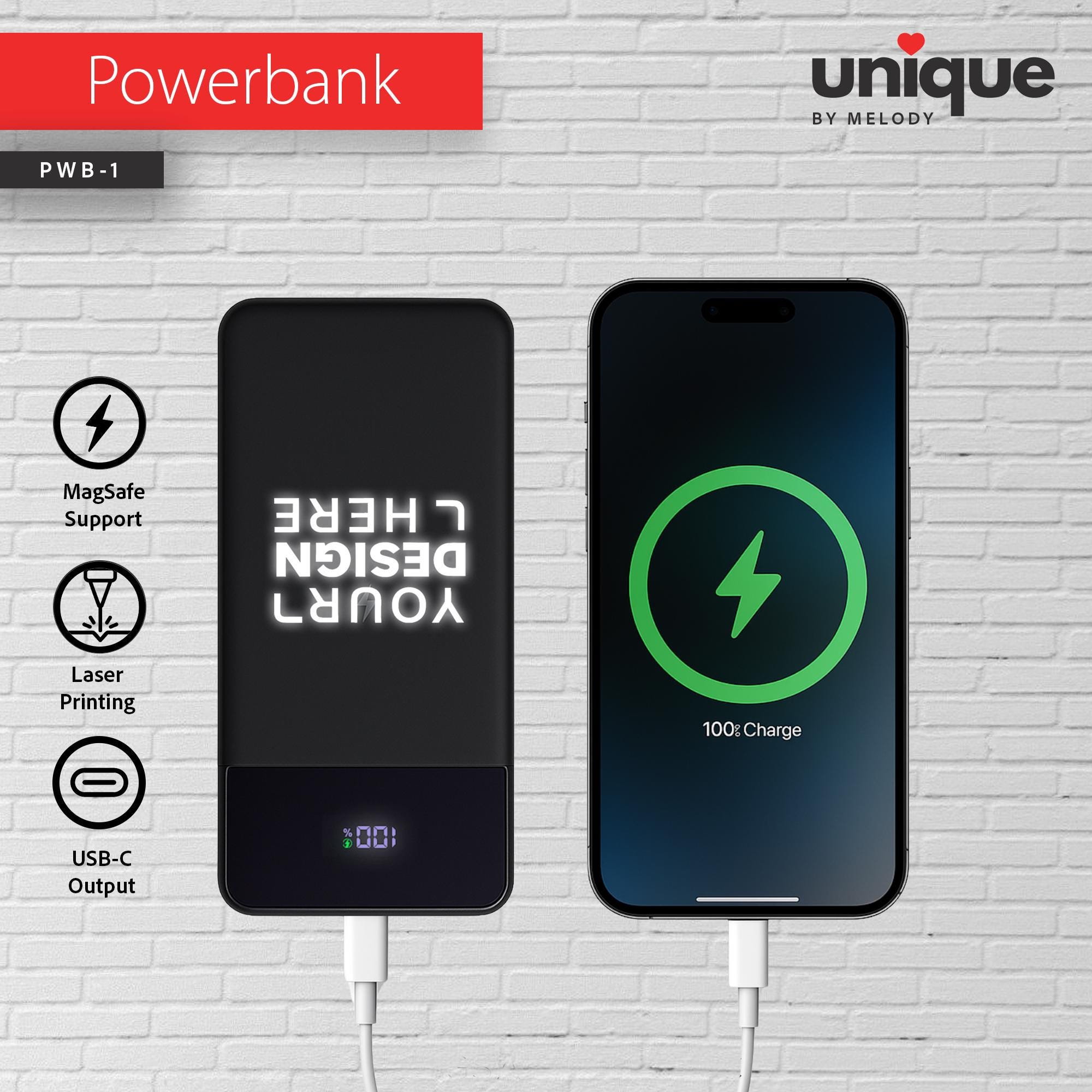 Light-Up Logo Powerbank, Promotional MagSafe Portable Charger, Company Customized Mobile Charger, Personalized Corporate Holiday Bulk Order