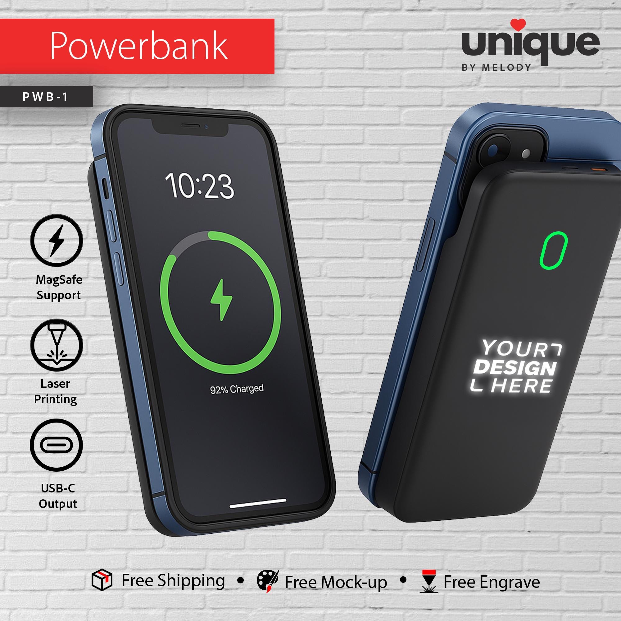 Light-Up Logo Powerbank, Promotional MagSafe Portable Charger, Company Customized Mobile Charger, Personalized Corporate Holiday Bulk Order