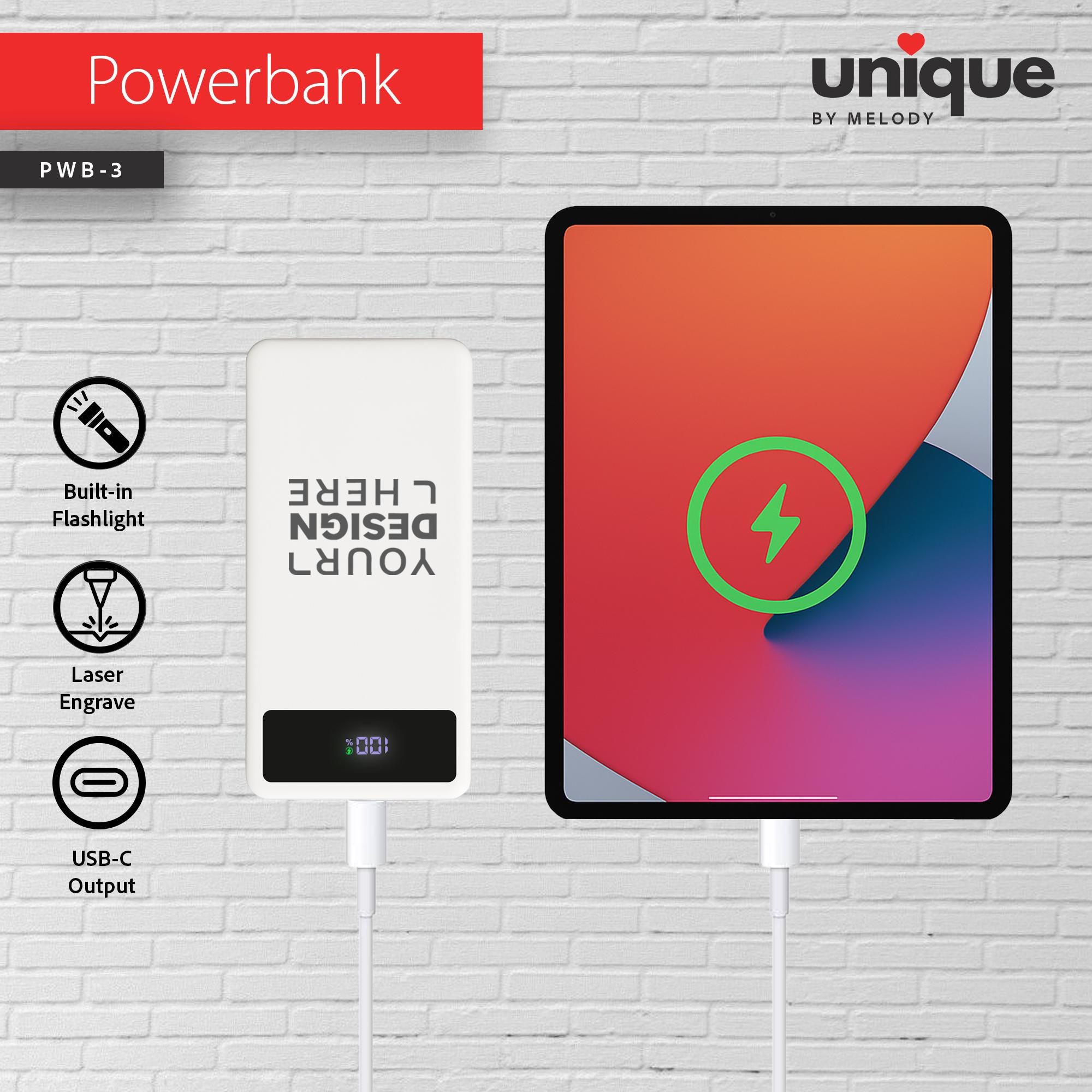 Personalized Portable Charger Affordable, Customized Company Logo Mobile Charger, Corporate Holiday Gift Bulk Orders, Custom USB-C Powerbank