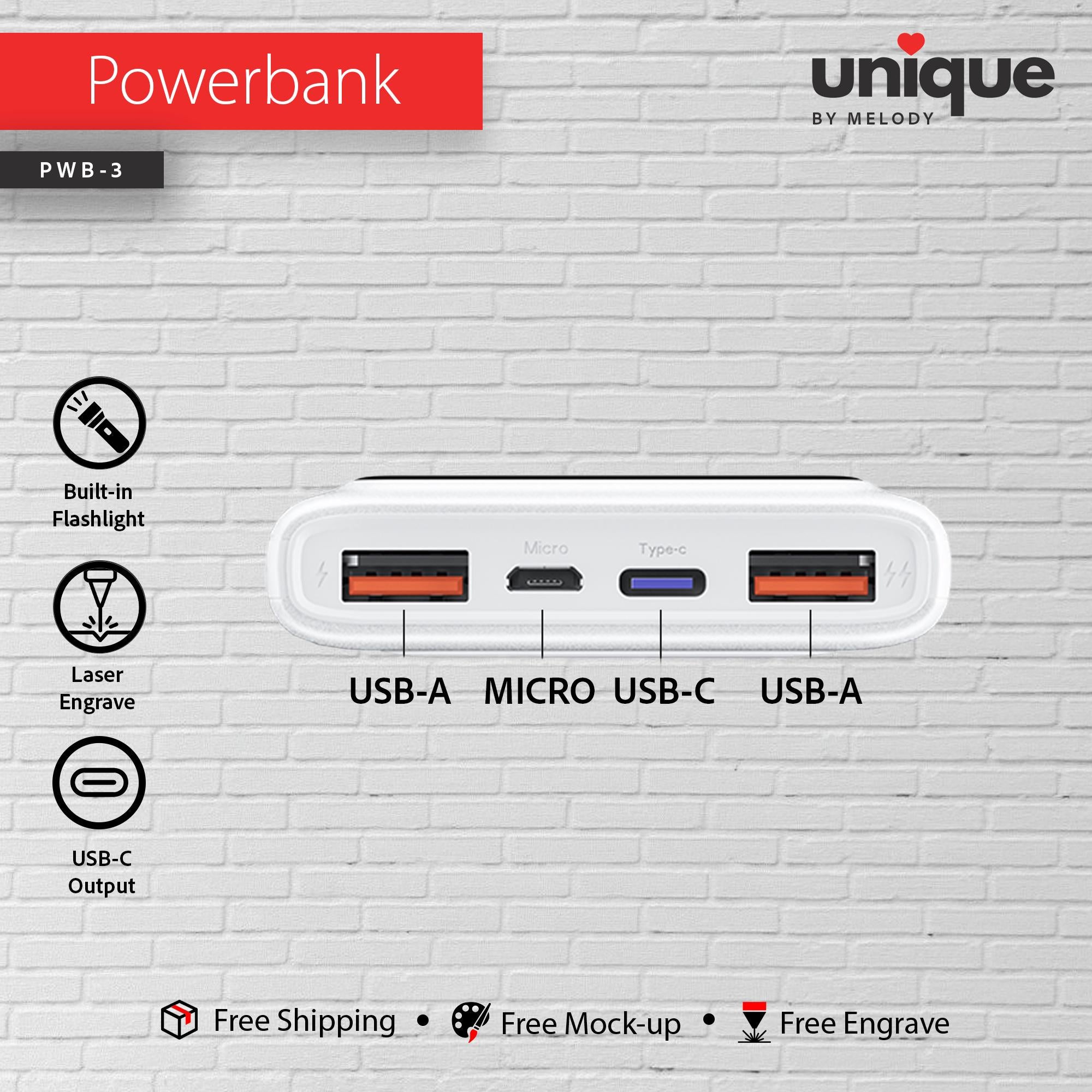 Personalized Portable Charger Affordable Customized Company Logo Mobile Charger Corporate Gift Bulk Holiday Orders Custom USB-C Powerbank