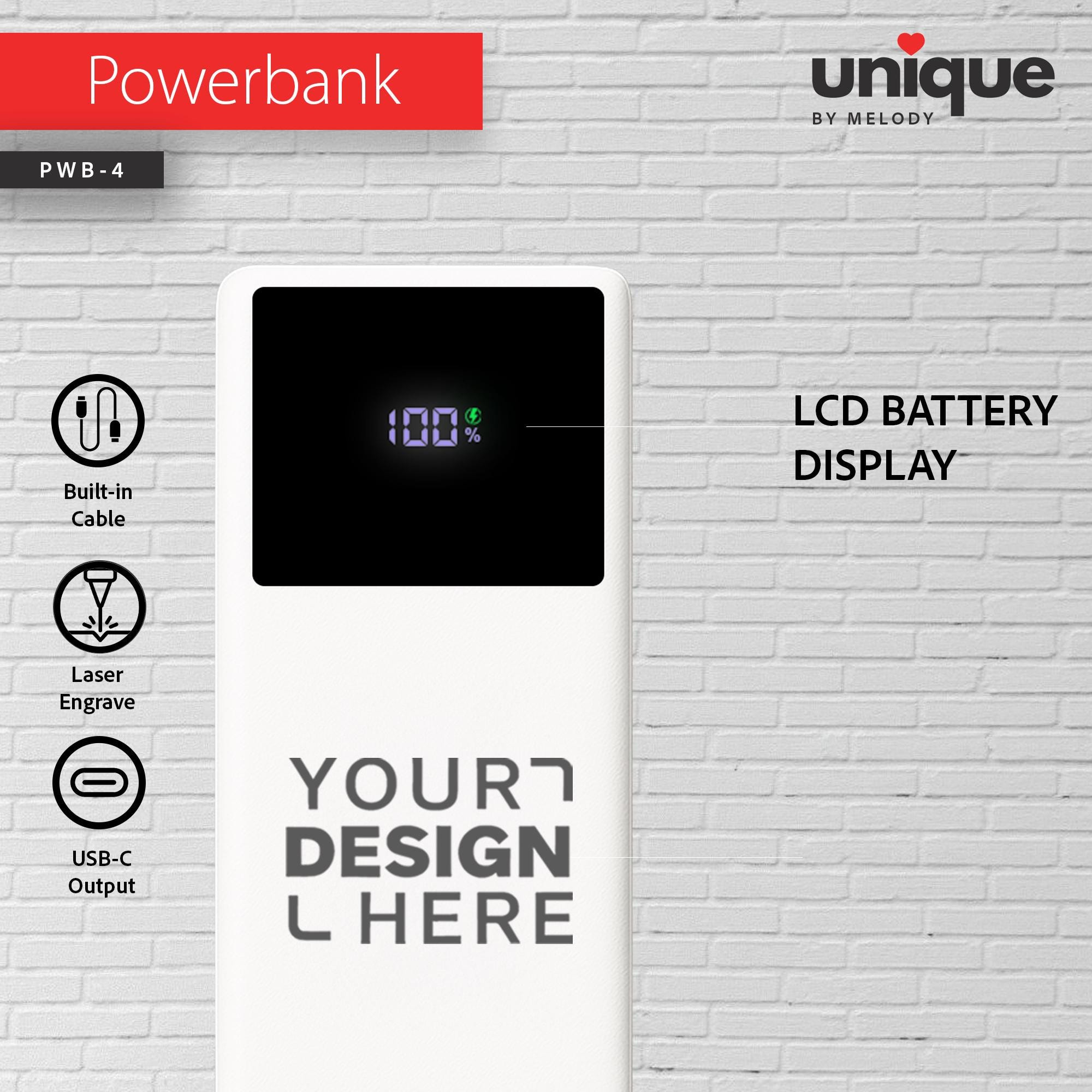 Custom Portable Charger Built-in Cable, Corporate Holiday Bulk Orders, Personalized Built-in Power Bank, Company Logo Gift Mobile Charger