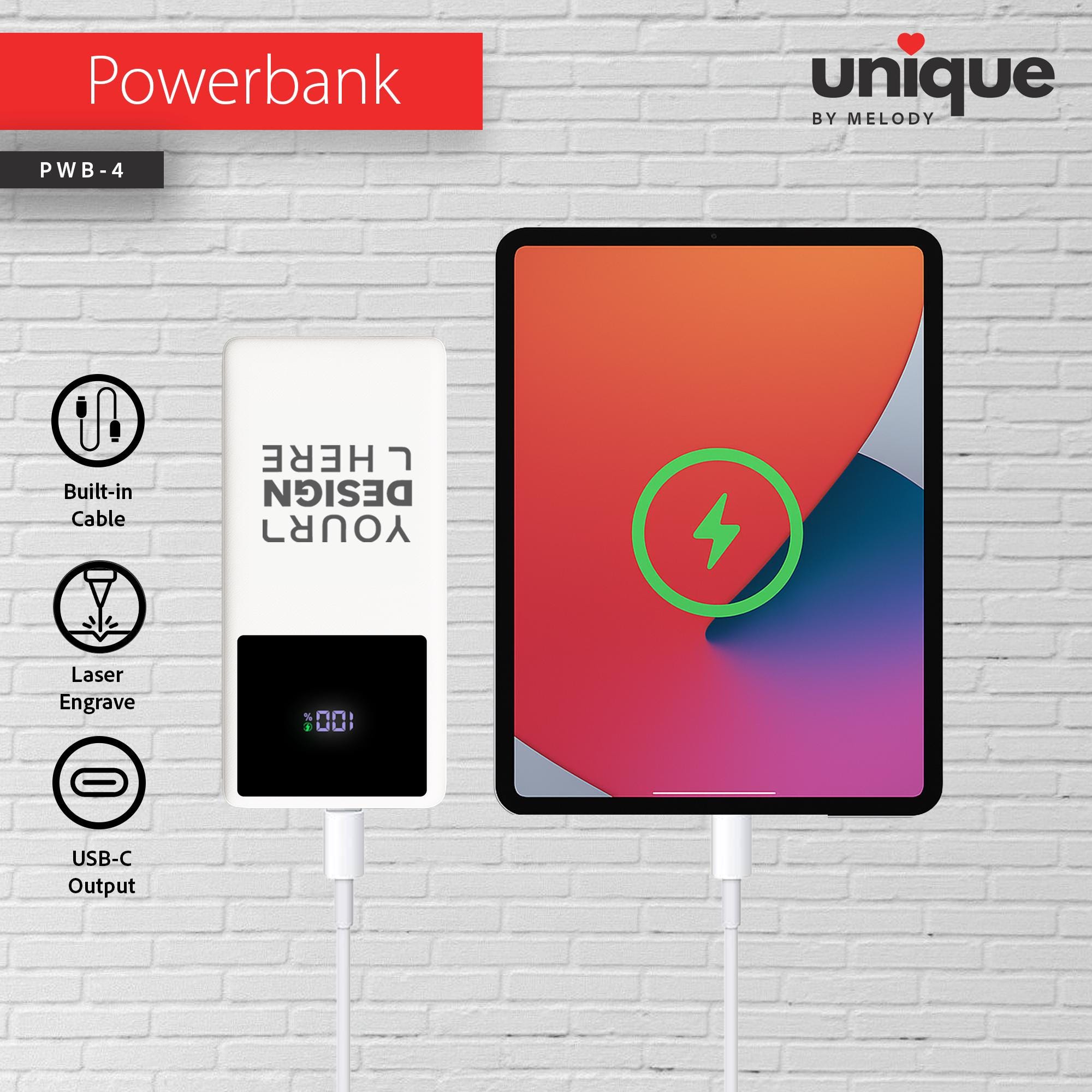 Custom Portable Charger Built-in Cable, Corporate Holiday Bulk Orders, Personalized Built-in Power Bank, Company Logo Gift Mobile Charger