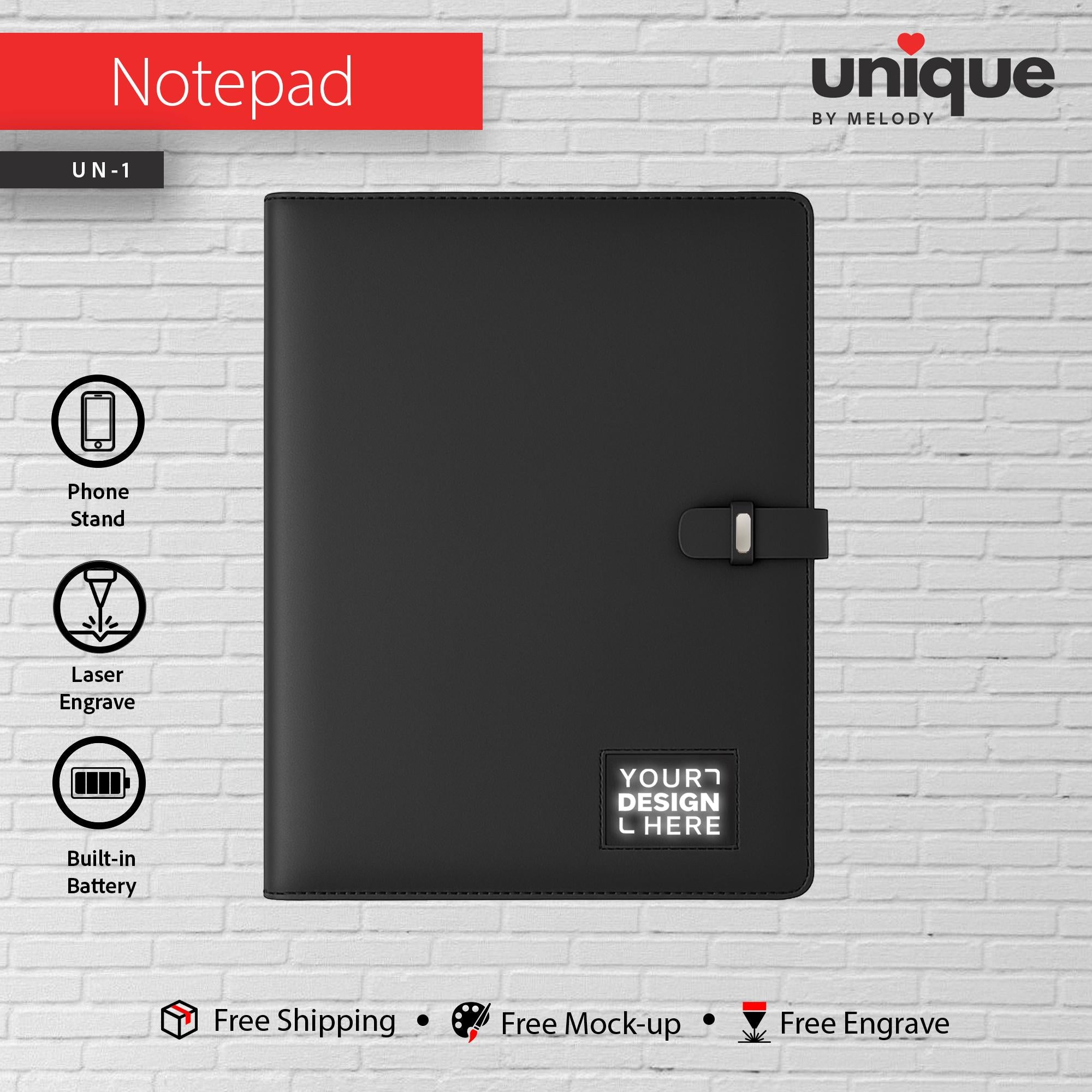 Personalized Portfolio Light-Up Tech A4 & Cable Gift Set, Custom Logo Corporate Notebook Organizer, Refillable Powerbank Bulk Business Gift