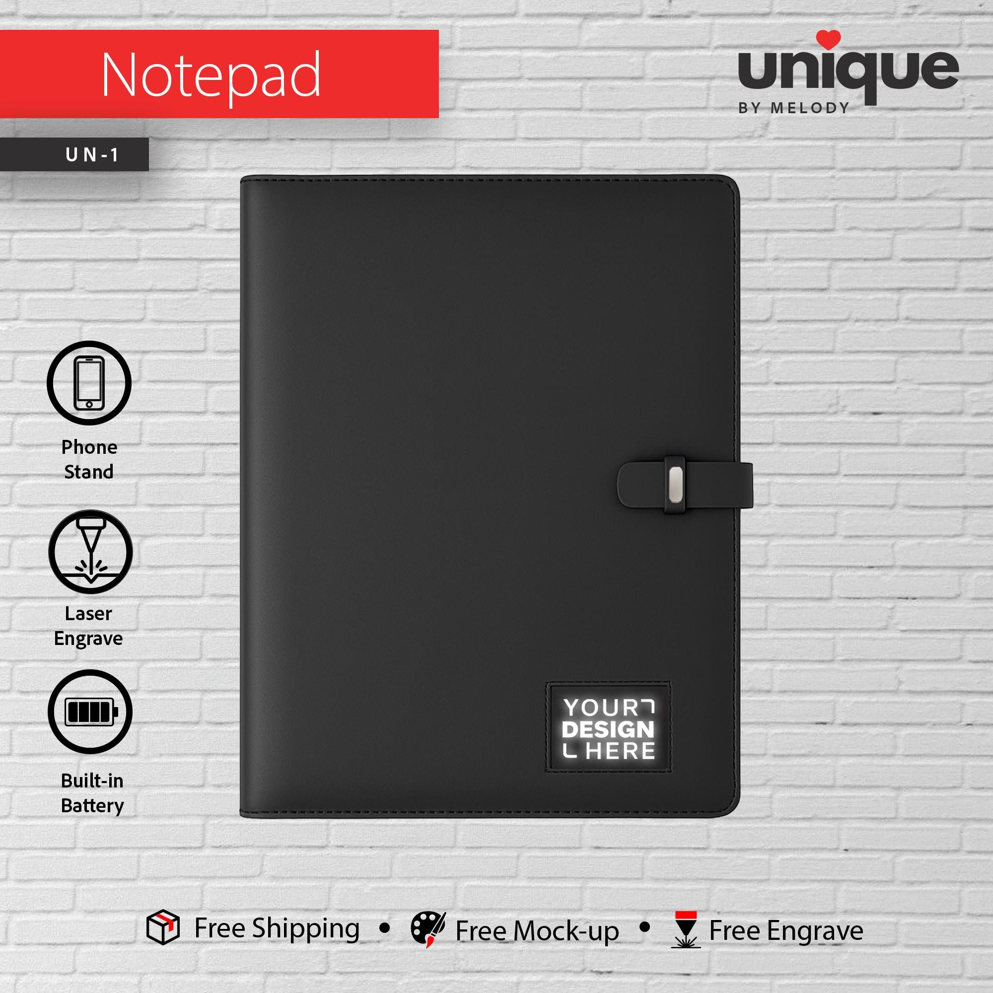 Personalized Light-Up Logo Tech A4 Portfolio, Promotional Custom Company Notebook Organizer, Refillable Journal, Corporate Holiday Bulk Gift