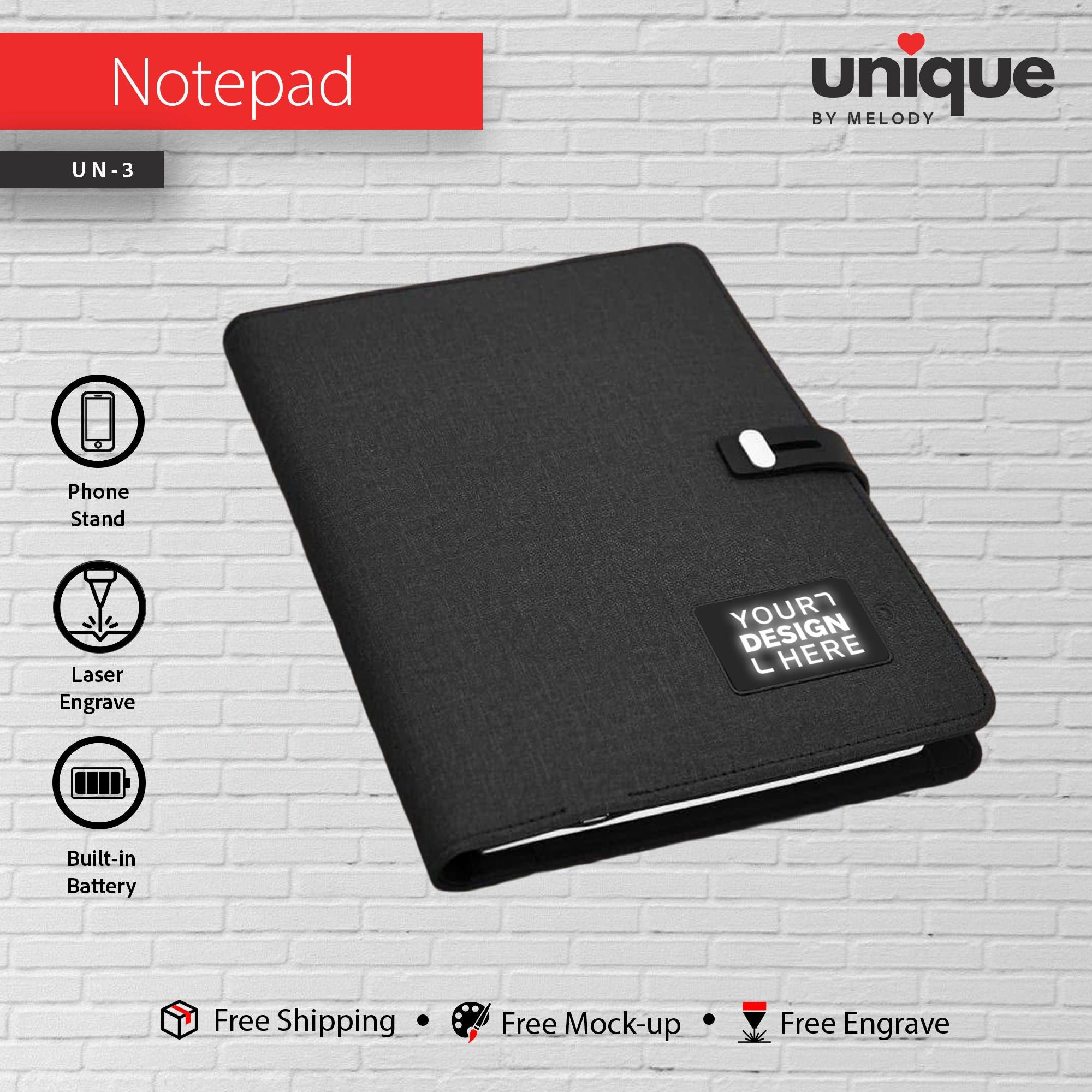 Personalized Light-Up Logo Tech A5 Portfolio, Custom Company Notebook Organizer, Promotional Refillable Journal, Corporate Holiday Bulk Gift