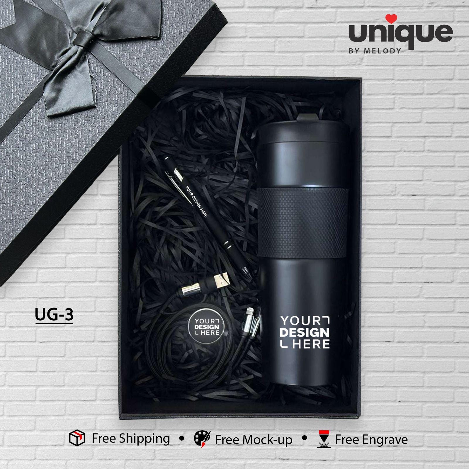 Company Custom Logo Gift Box Personalized Tumbler Light-Up Charging Cord and Stylus Pen, Corporate Holiday Tech Promotional Bulk Order