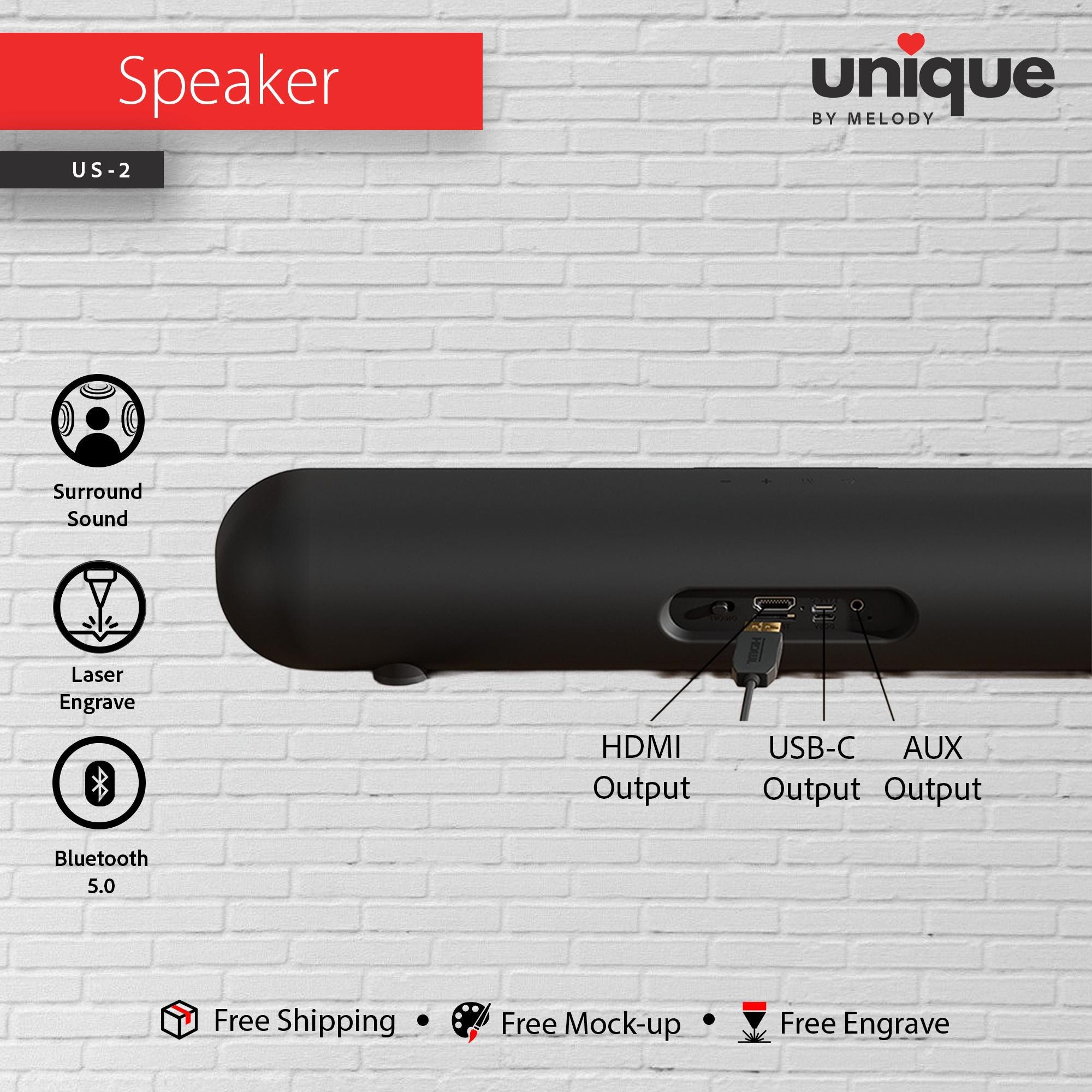 Custom Light-Up Logo Premium Sound Bar, Laser Engraved Logo Bluetooth Speaker, Corporate Holiday Gift, Promotional Company Logo Bulk Orders