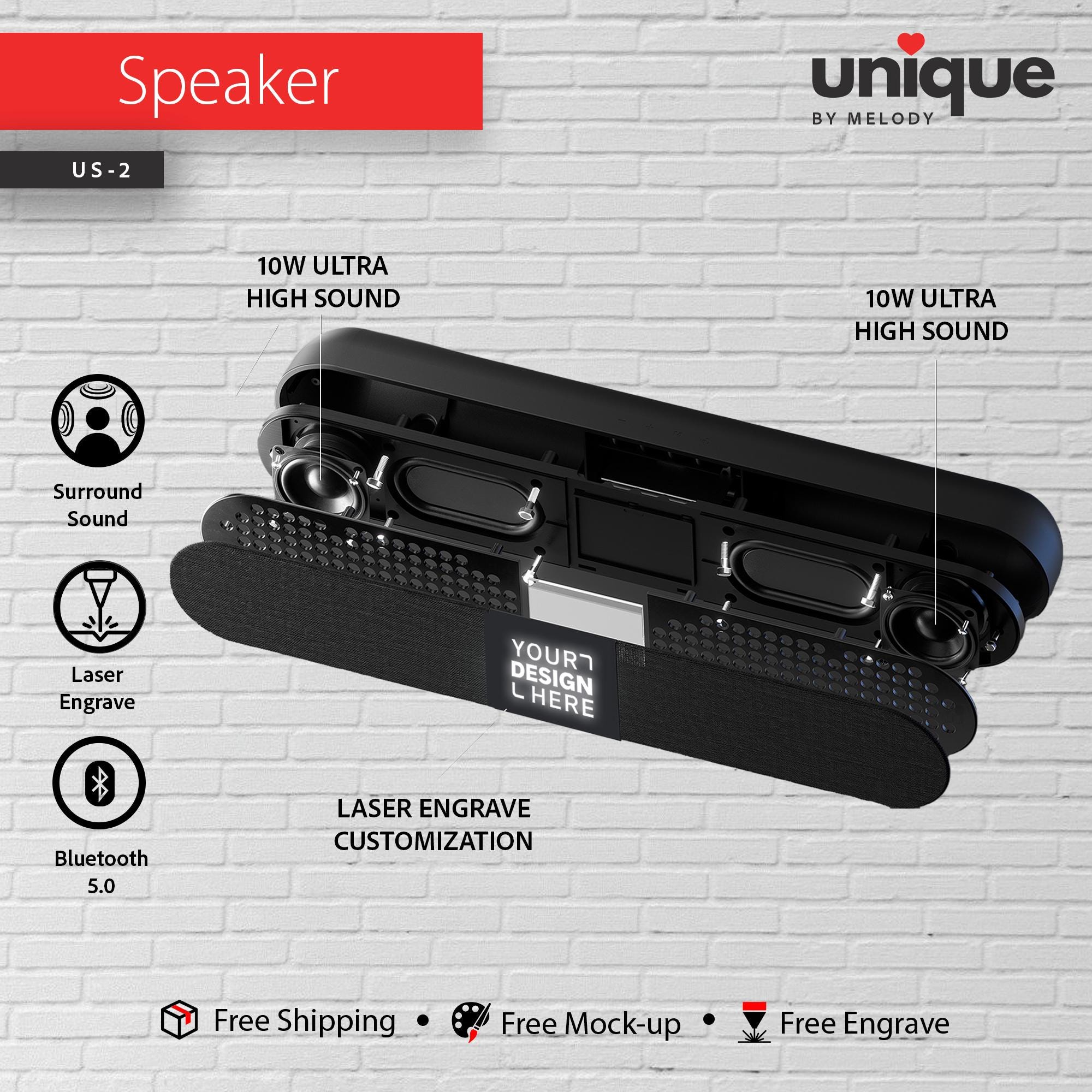 Custom Light-Up Logo Premium Sound Bar, Laser Engraved Logo Bluetooth Speaker, Corporate Holiday Gift, Promotional Company Logo Bulk Orders