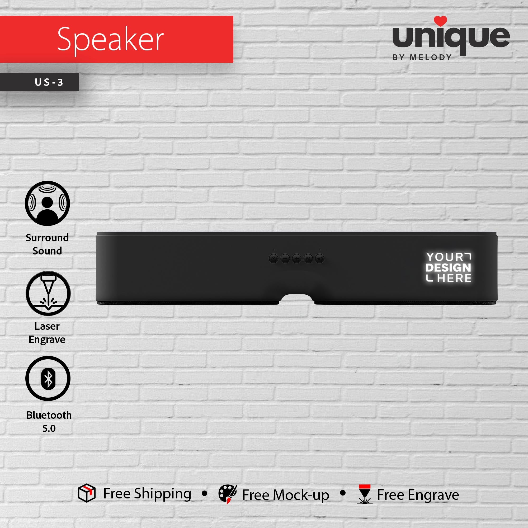 Premium Custom Light-Up Logo Sound Bar, Laser Engraved Logo Bluetooth Speaker, Promotional Company Logo Bulk Orders, Corporate Holiday Gift