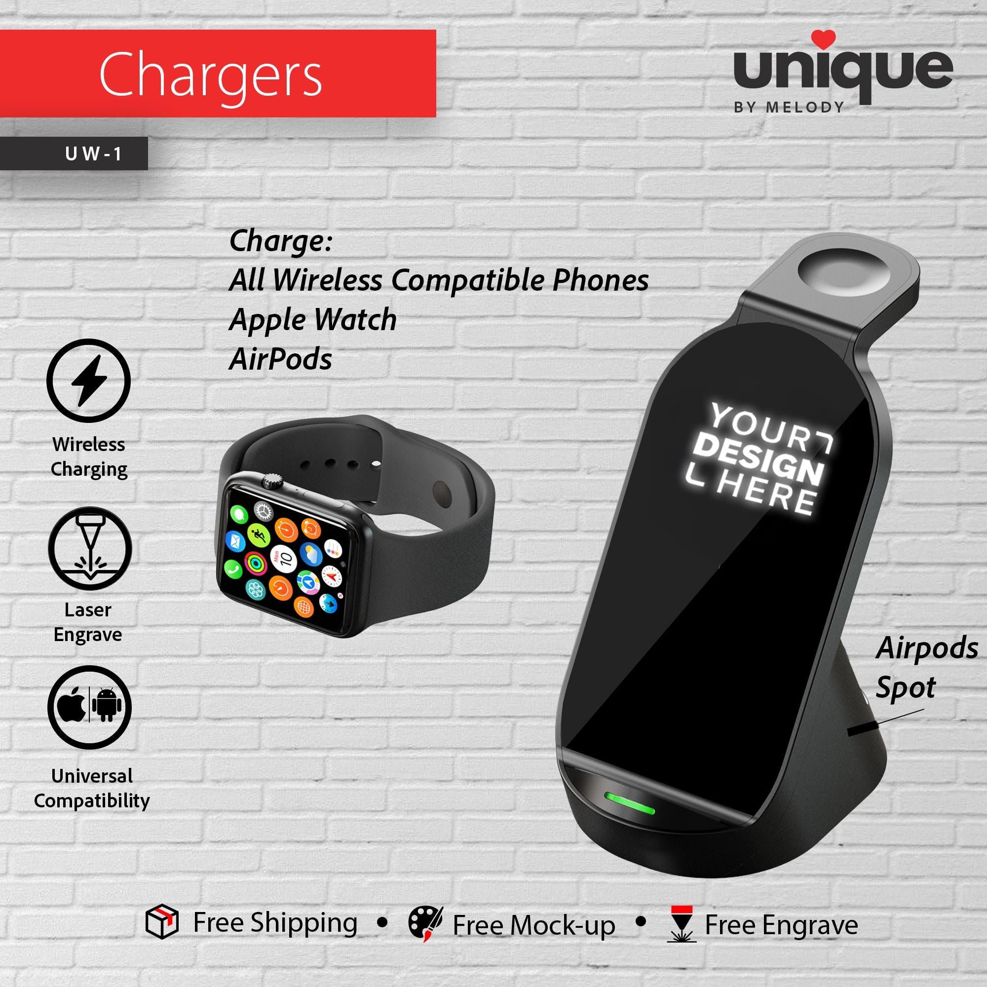 Personalized Light-Up 3-in-1 Wireless Charger, Custom Logo Desktop Charging Dock, Corporate Holiday Tech Gift, Company Promo Bulk Order