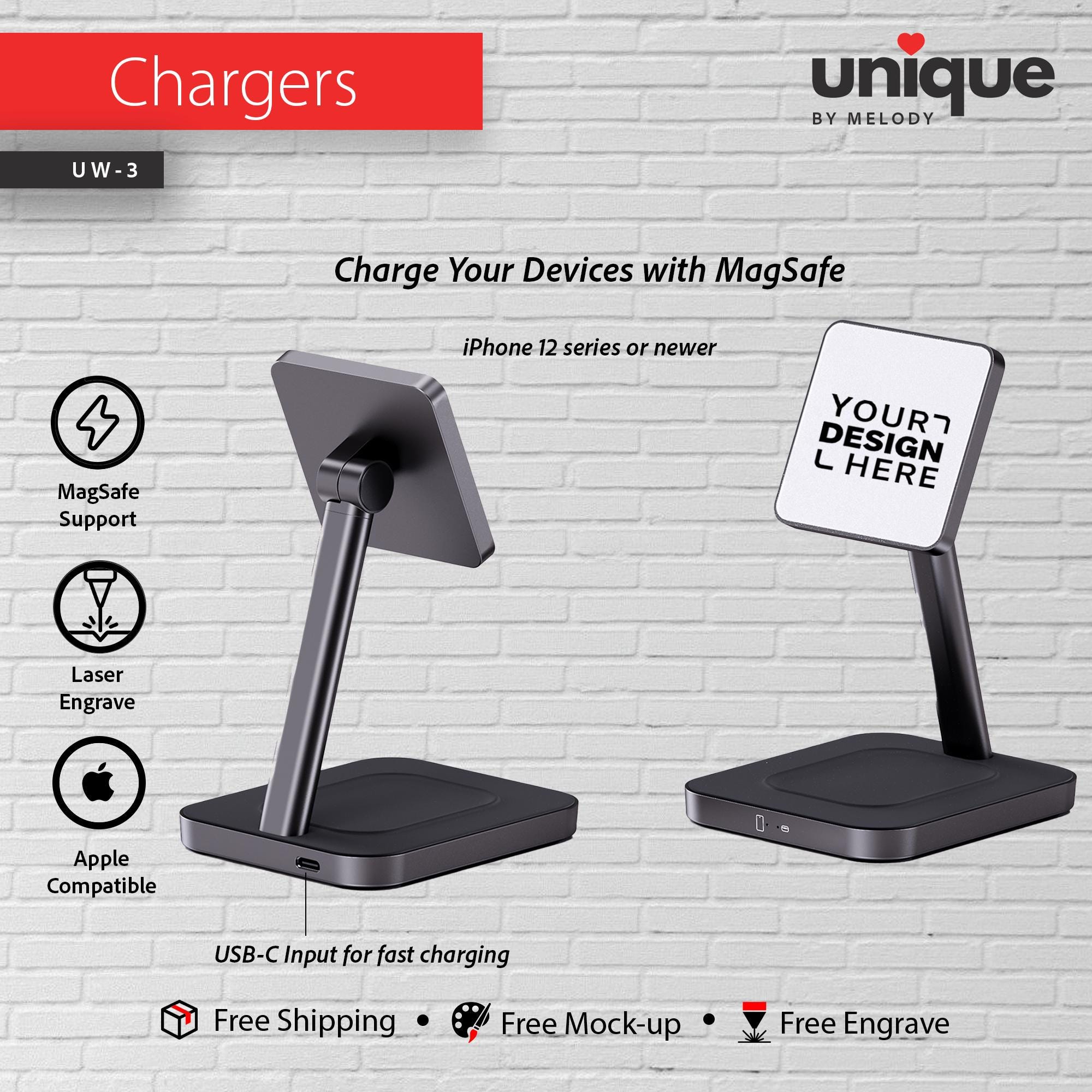 Personalized MagSafe 2 in 1 Charger 15W Wireless Dock Station for iPhone AirPods Custom Corporate Tech Gift Promotional Bulk Orders