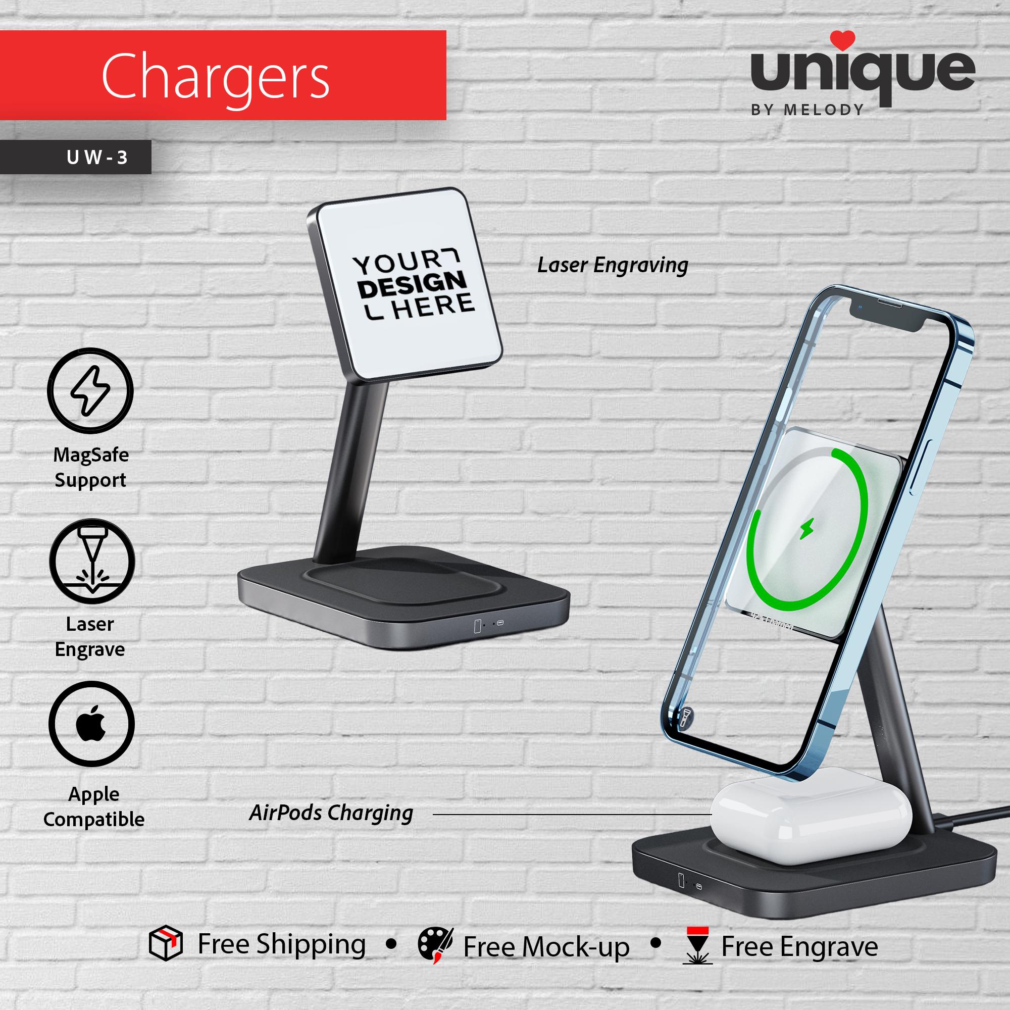 Personalized MagSafe 2-in-1 Charger, 15W Wireless Dock Station for iPhone & AirPods, Custom Corporate Tech Gift, Promotional Bulk Orders