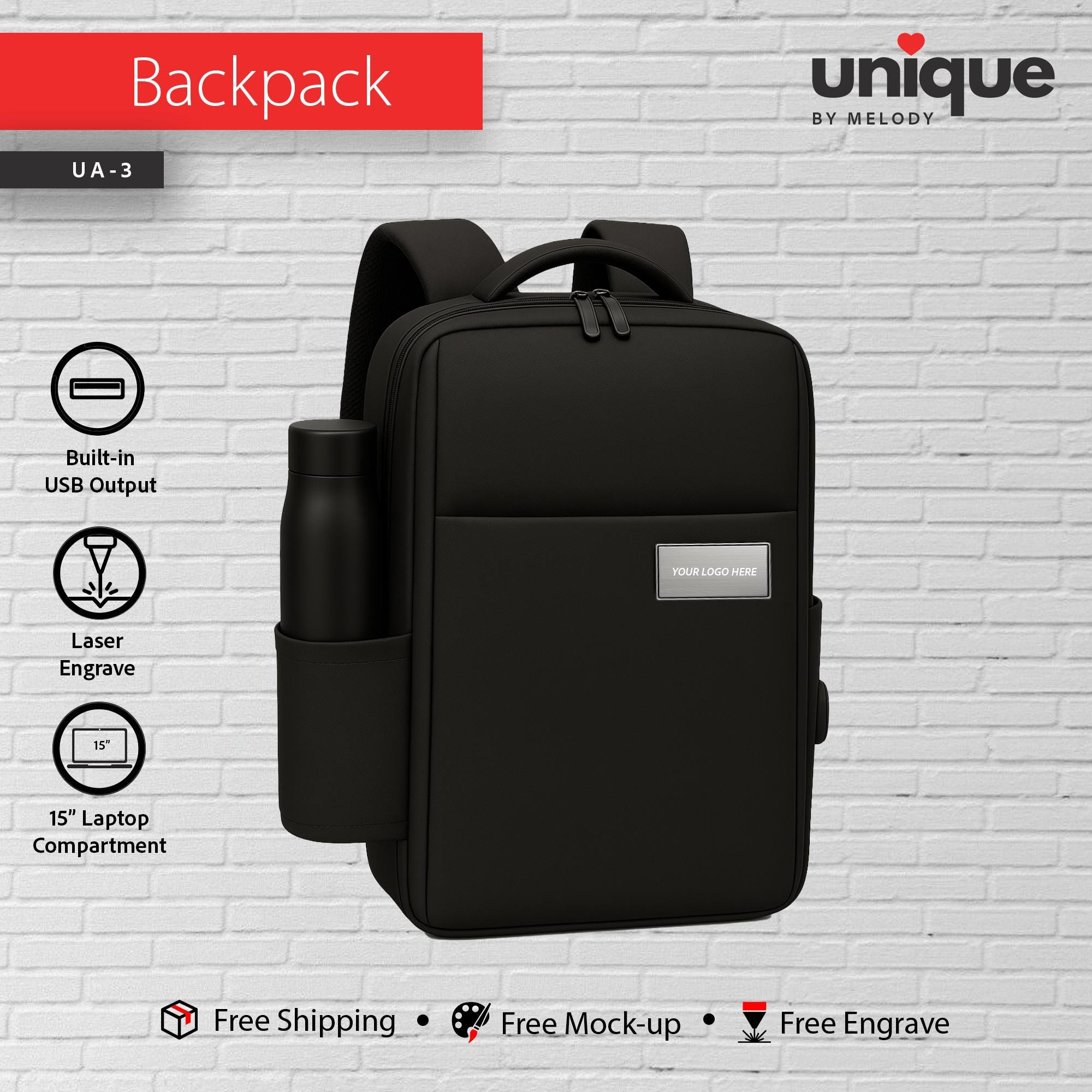 Company Logo Backpack Waterproof, Custom Logo USB Charging Laptop Bag, Corporate Travel Tech Gift, Affordable Company Bulk Promotional Order