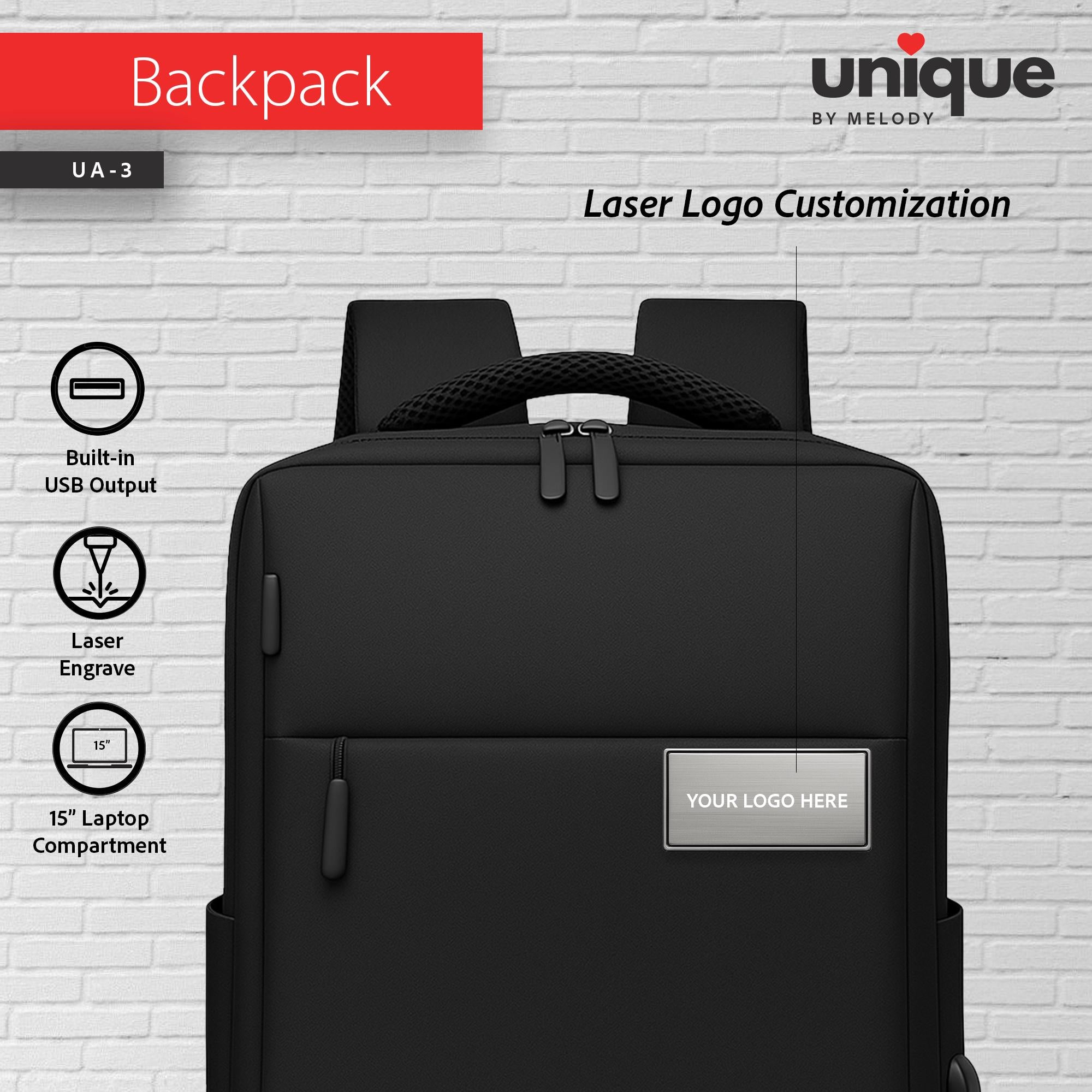 Company Logo Backpack Waterproof, Custom Logo USB Charging Laptop Bag, Corporate Travel Tech Gift, Affordable Company Bulk Promotional Order