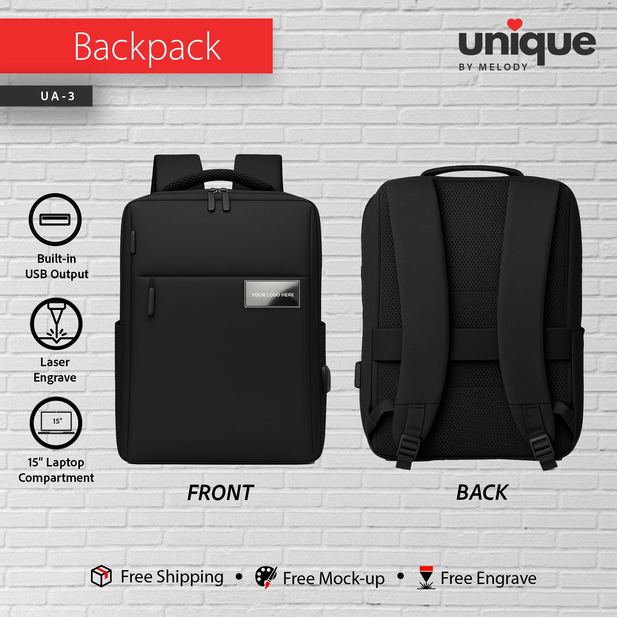 Company Logo Backpack Waterproof, Custom Logo USB Charging Laptop Bag, Corporate Travel Tech Gift, Affordable Company Bulk Promotional Order