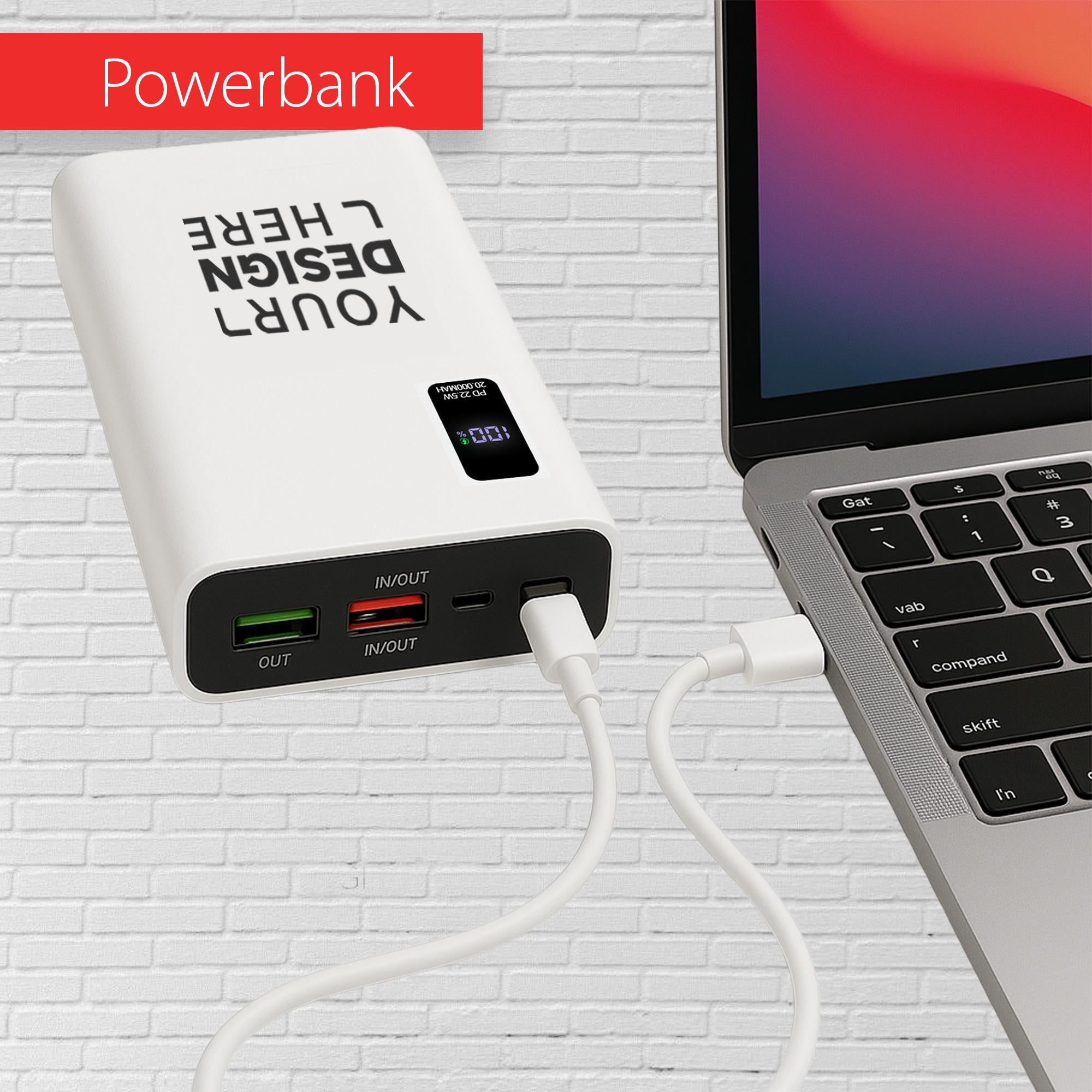 Pearl White PD Power Bank & Light-Up Cable Gift Set, Custom Logo Corporate Tech Bundle, Personalized Fast Charger, Bulk Business Gifts