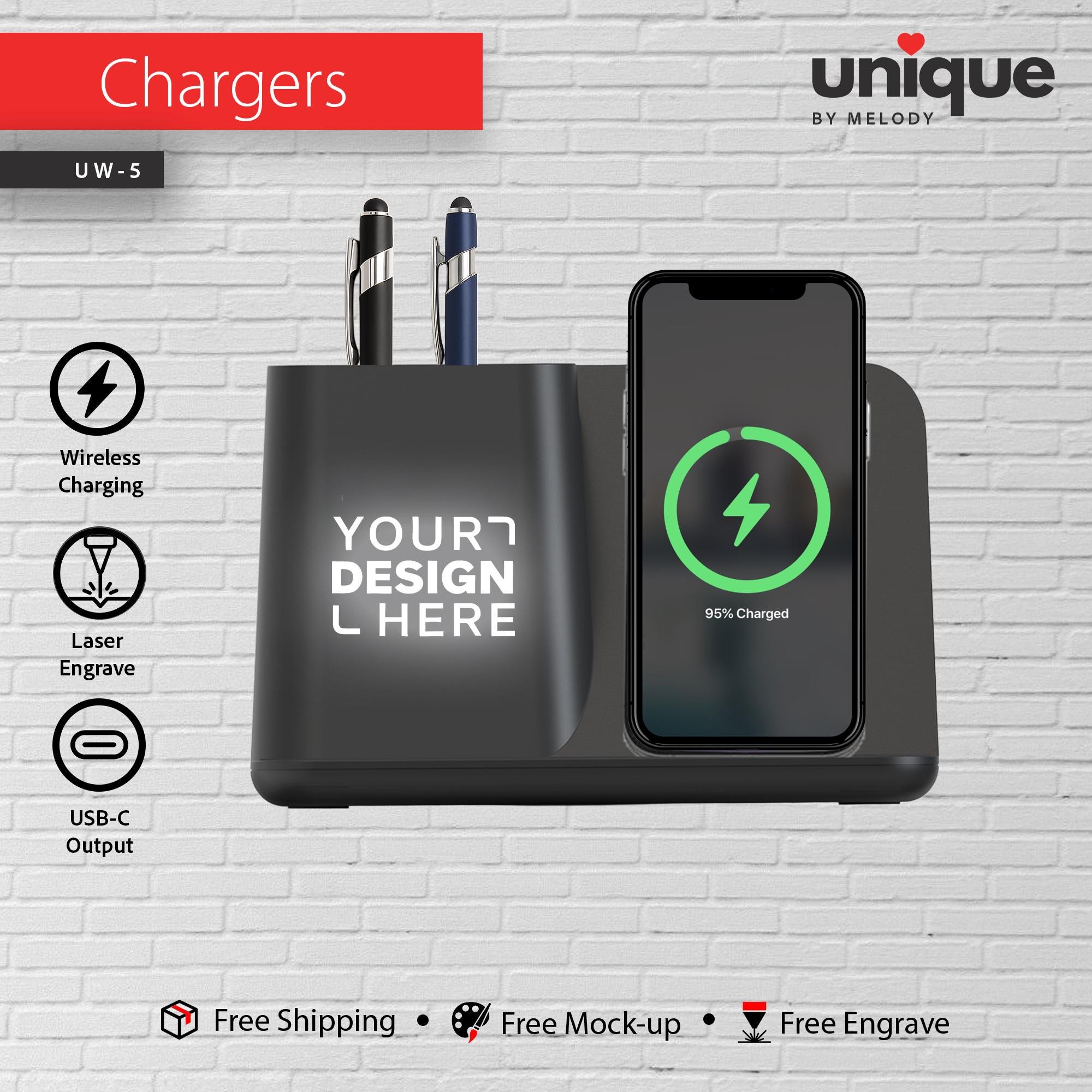 Light-Up Logo Wireless Charging Pen Holder, Custom Light-Up Logo Desktop Docking Station, Corporate Office Gift, Personalized Tech Organizer