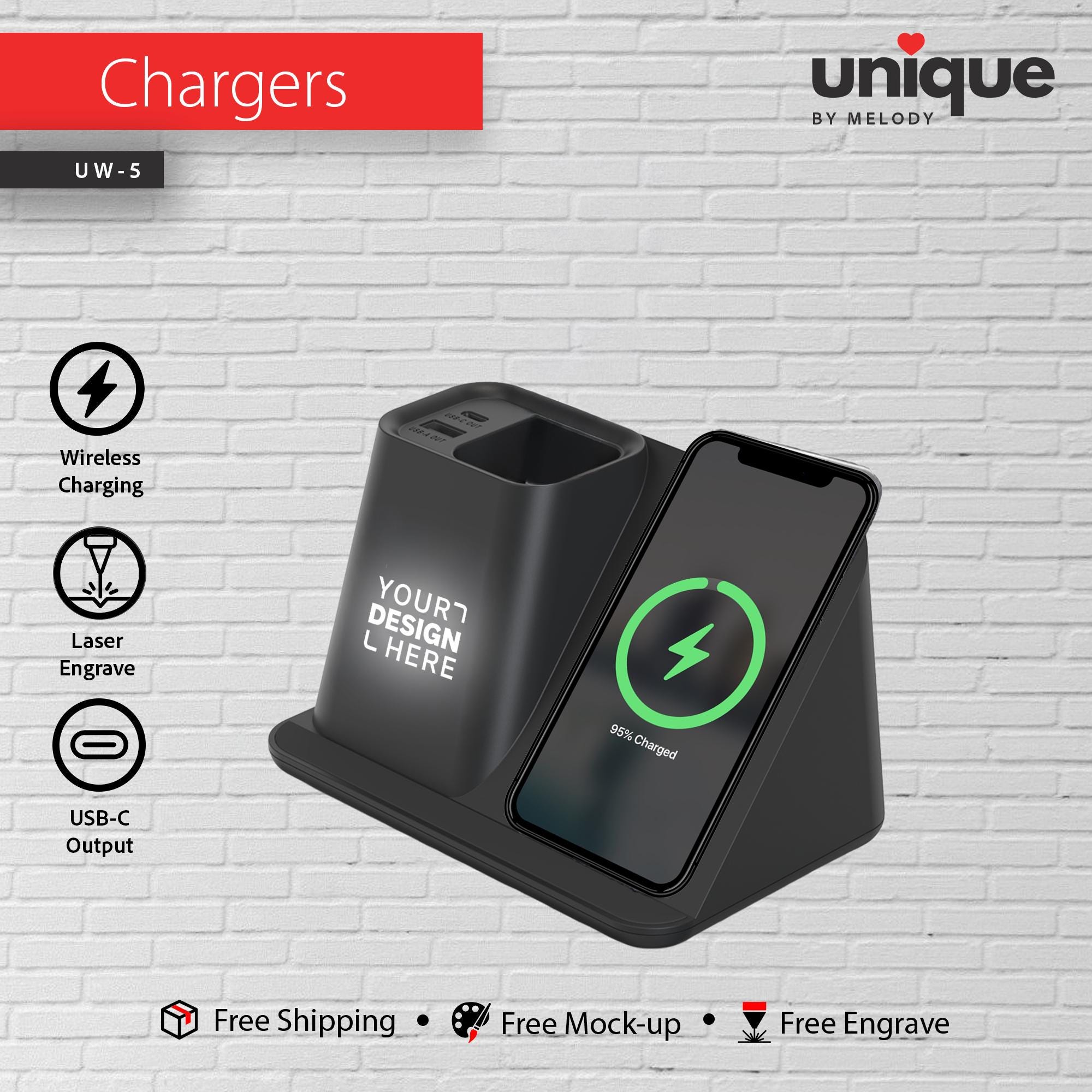 Light Up Logo Wireless Charging Pen Holder Custom Illuminated Logo Desktop Docking Station Corporate Office Gift Personalized Tech Organizer