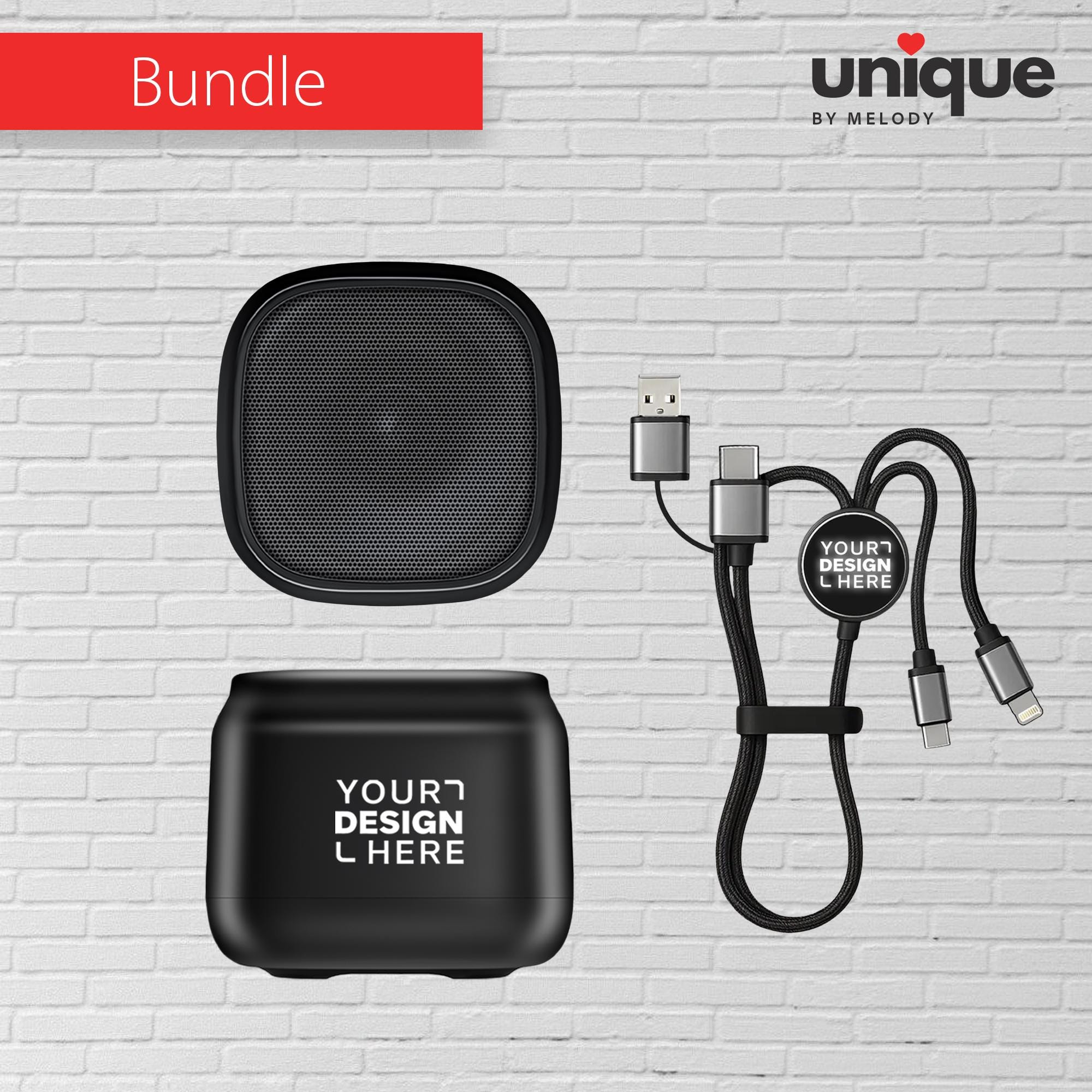 Portable Bluetooth Speaker & Light-Up Cable Gift Set, Custom Logo Corporate Tech Bundle, Personalized Sound Gift, Bulk Business Holiday Gift