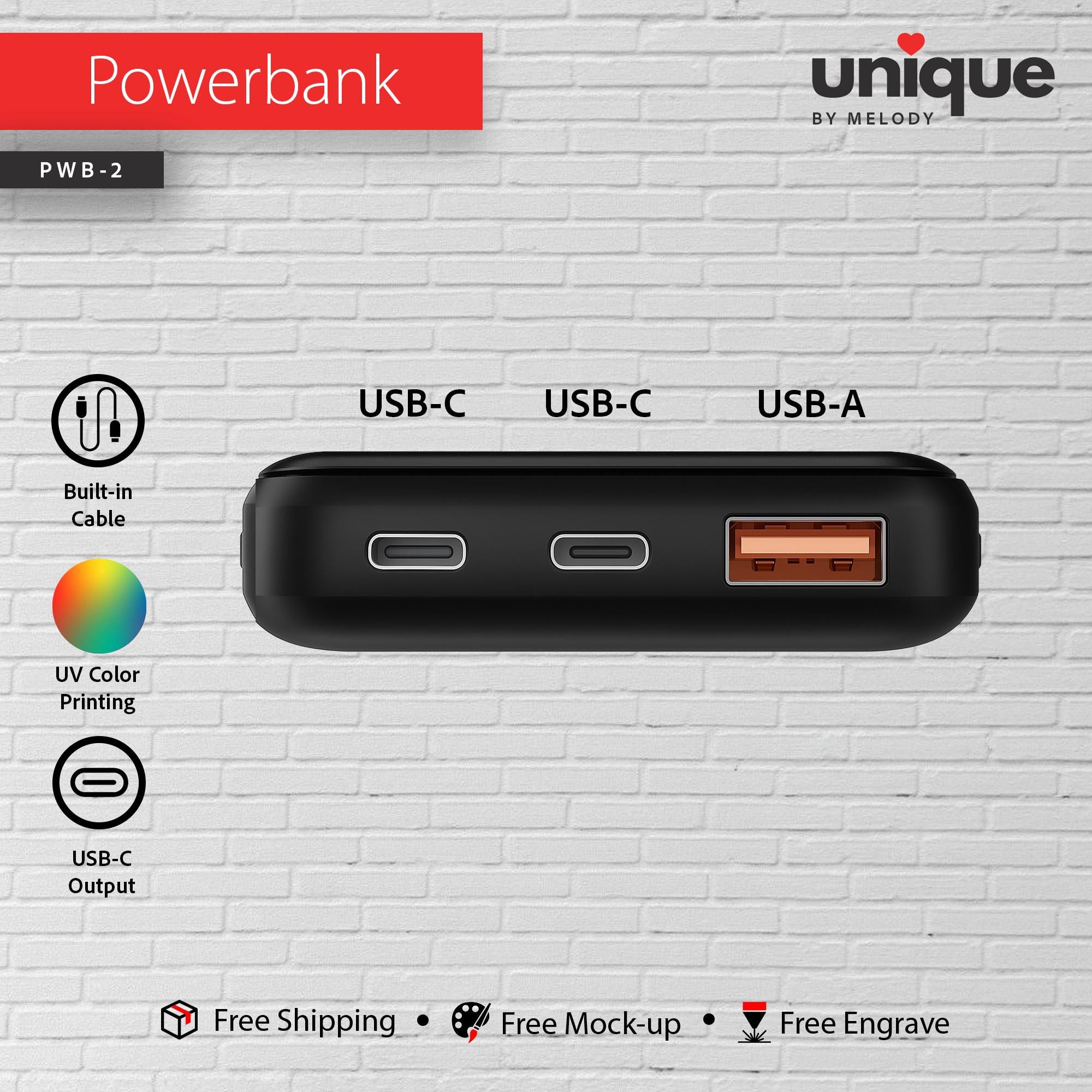 Logo Customized Portable Charger, Personalized Built-in Cable Powerbank, Corporate Holiday Bulk Gift for Clients, Staff, Trade Shows, Events