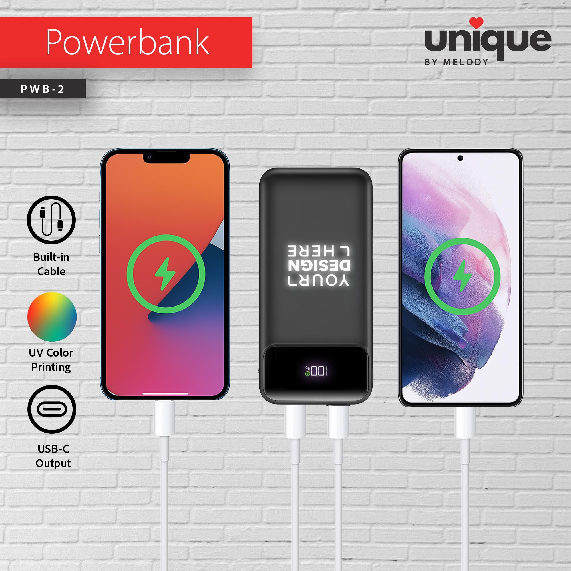 Logo Customized Portable Charger, Personalized Built-in Cable Powerbank, Corporate Holiday Bulk Gift for Clients, Staff, Trade Shows, Events