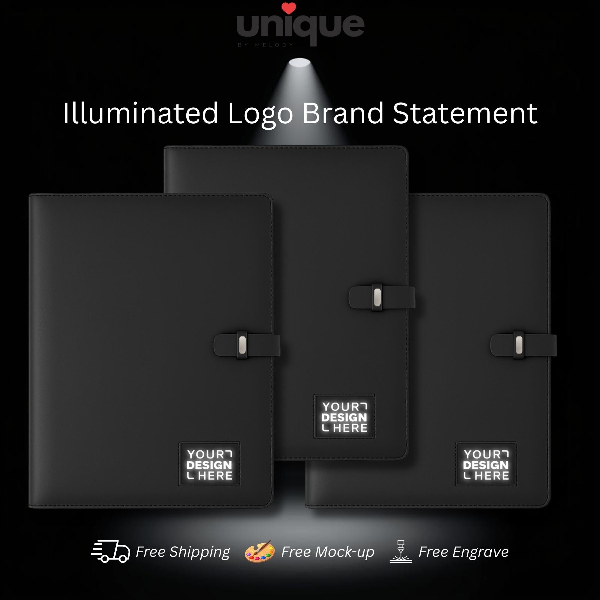 Luxury Light up Logo Tech Portfolio Executive A4 Organizer with Powerbank Premium Custom Corporate VIP Gift for Meeting Conference Clients