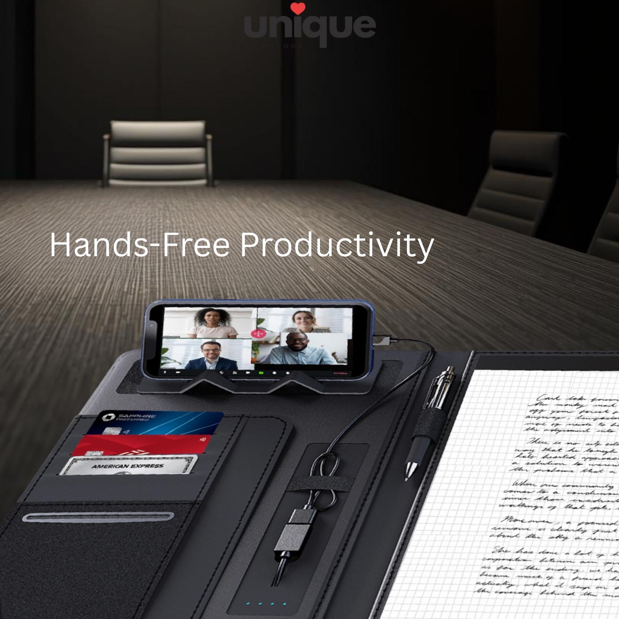 Luxury Light up Logo Tech Portfolio Executive A4 Organizer with Powerbank Premium Custom Corporate VIP Gift for Meeting Conference Clients