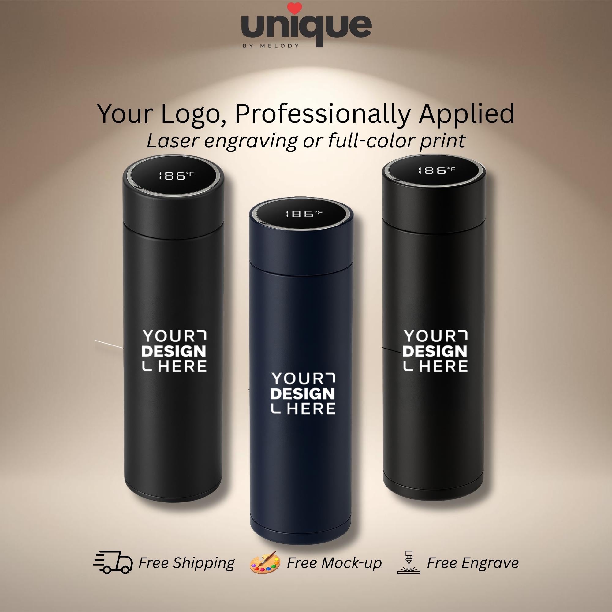 Custom Logo Smart Thermos Temperature Display Stainless Steel Branded Corporate Drinkware Gift Employee Client Appreciation Giveaway Ready