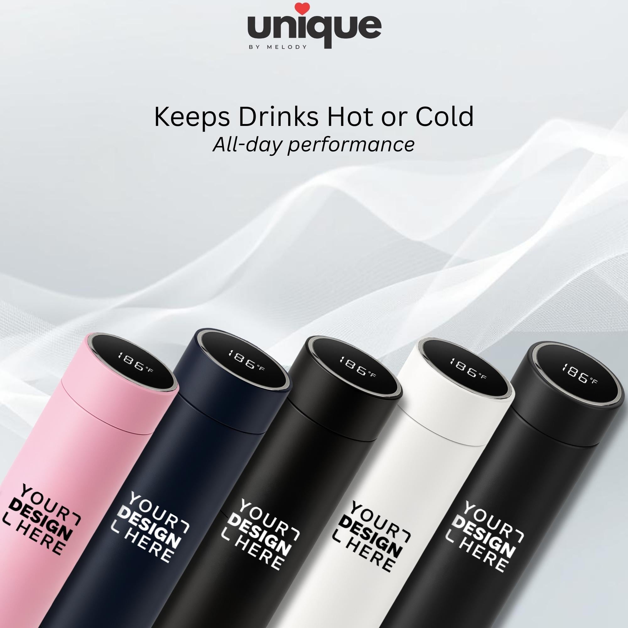 Custom Logo Smart Thermos Temperature Display Stainless Steel Branded Corporate Drinkware Gift Employee Client Appreciation Giveaway Ready