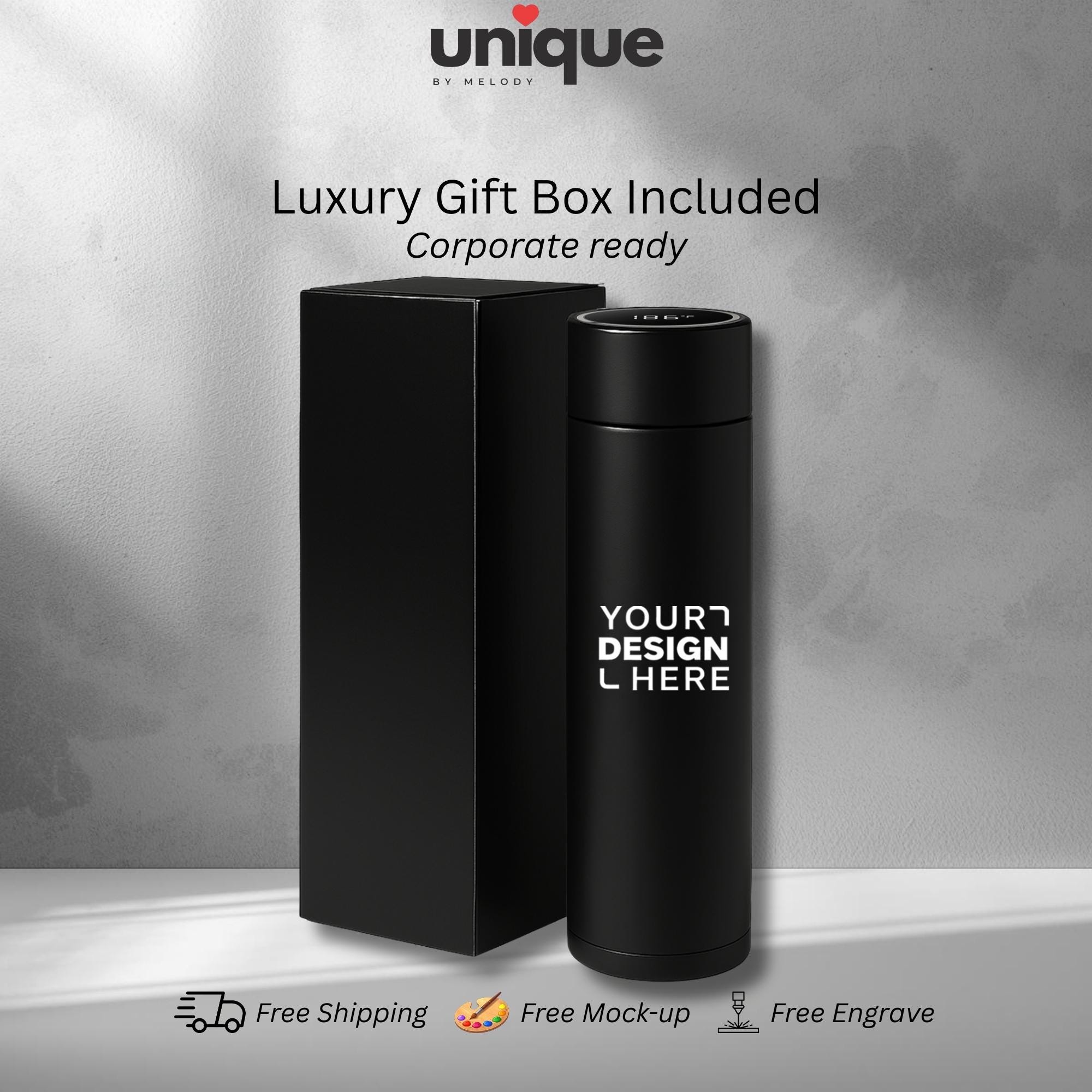 Custom Logo Smart Thermos Temperature Display Stainless Steel Branded Corporate Drinkware Gift Employee Client Appreciation Giveaway Ready